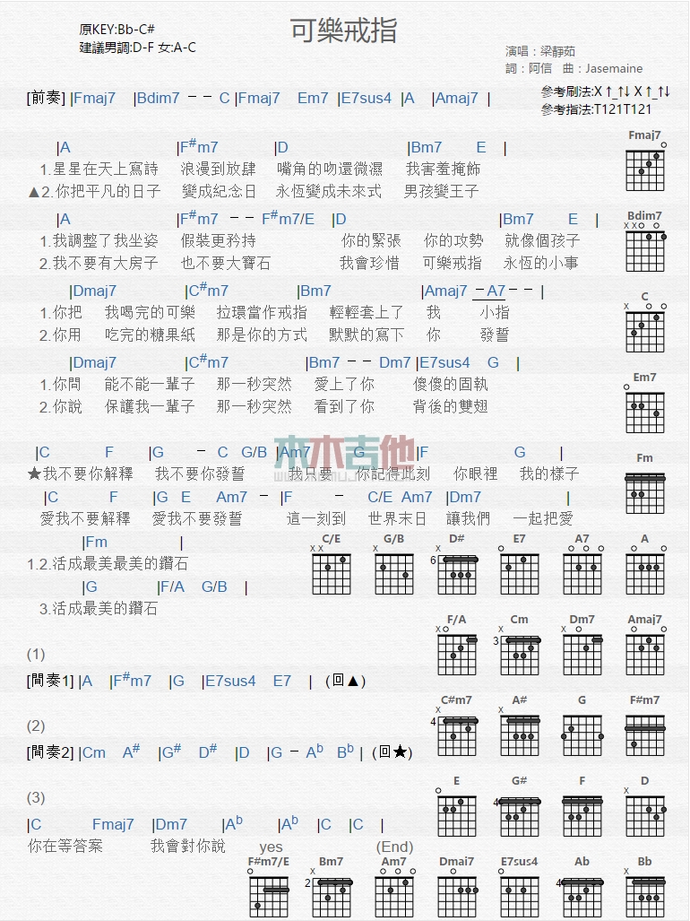 《可乐戒指》吉他谱-C大调音乐网