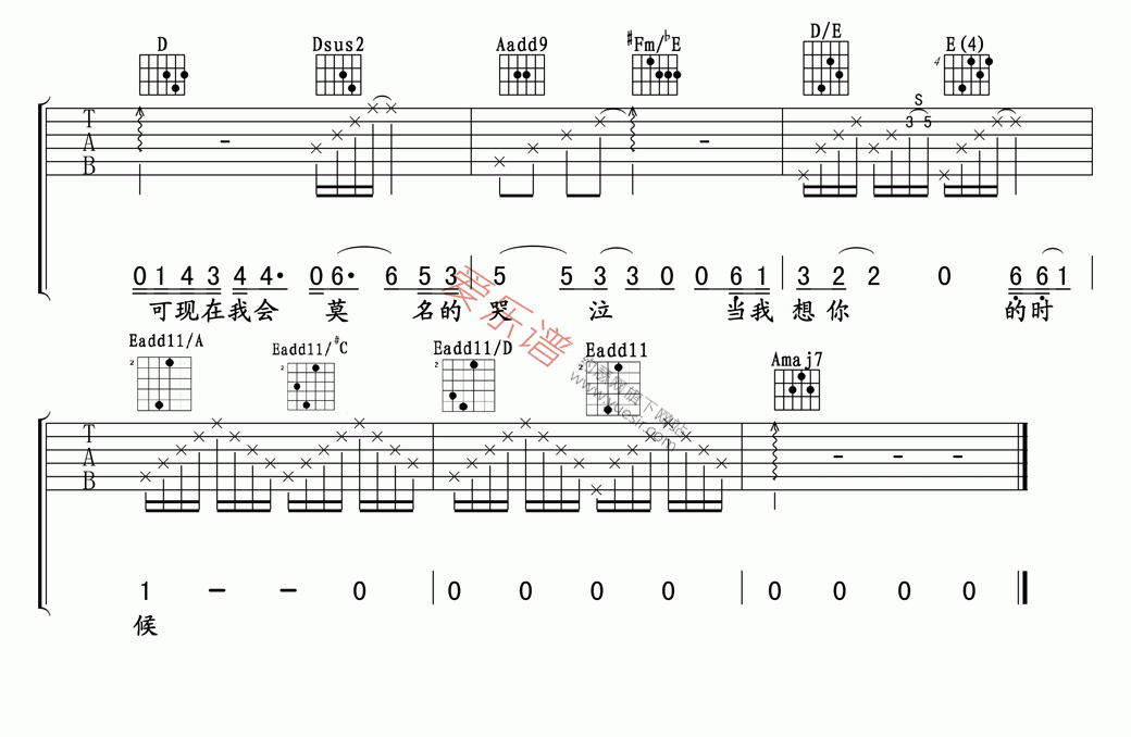 《汪峰《当我想你的时候》》吉他谱-C大调音乐网