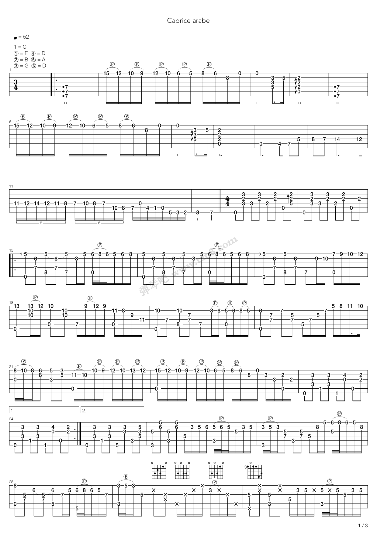 《Capricho Arabe》吉他谱-C大调音乐网