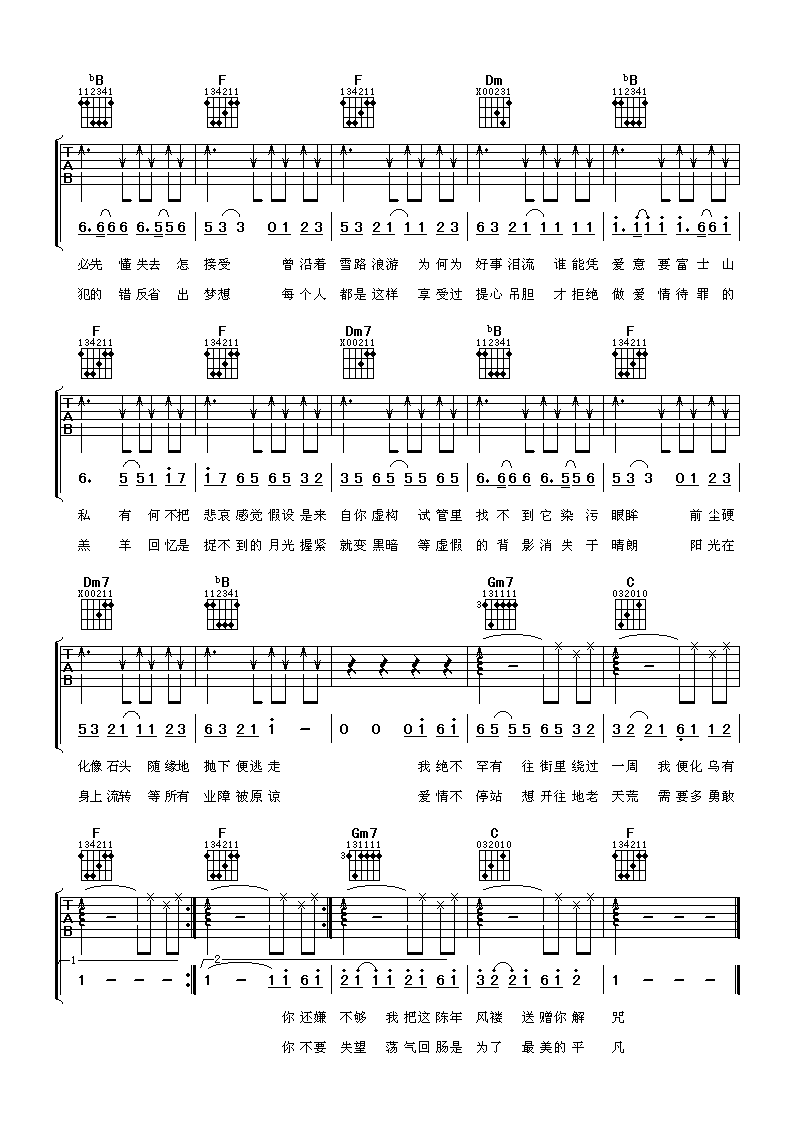 陈奕迅 爱情转移吉他谱（富士山下）-C大调音乐网