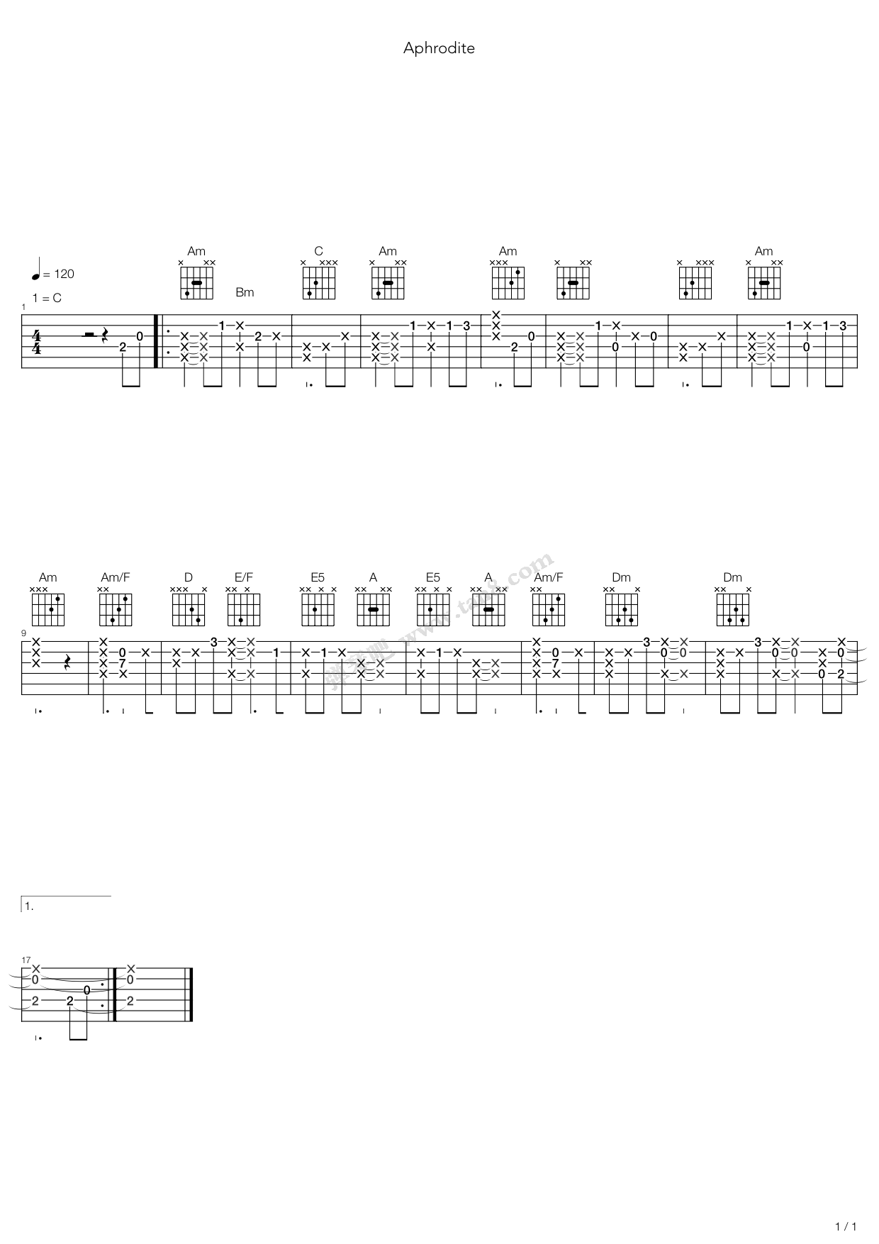 《Aphrodite(海之女儿)》吉他谱-C大调音乐网