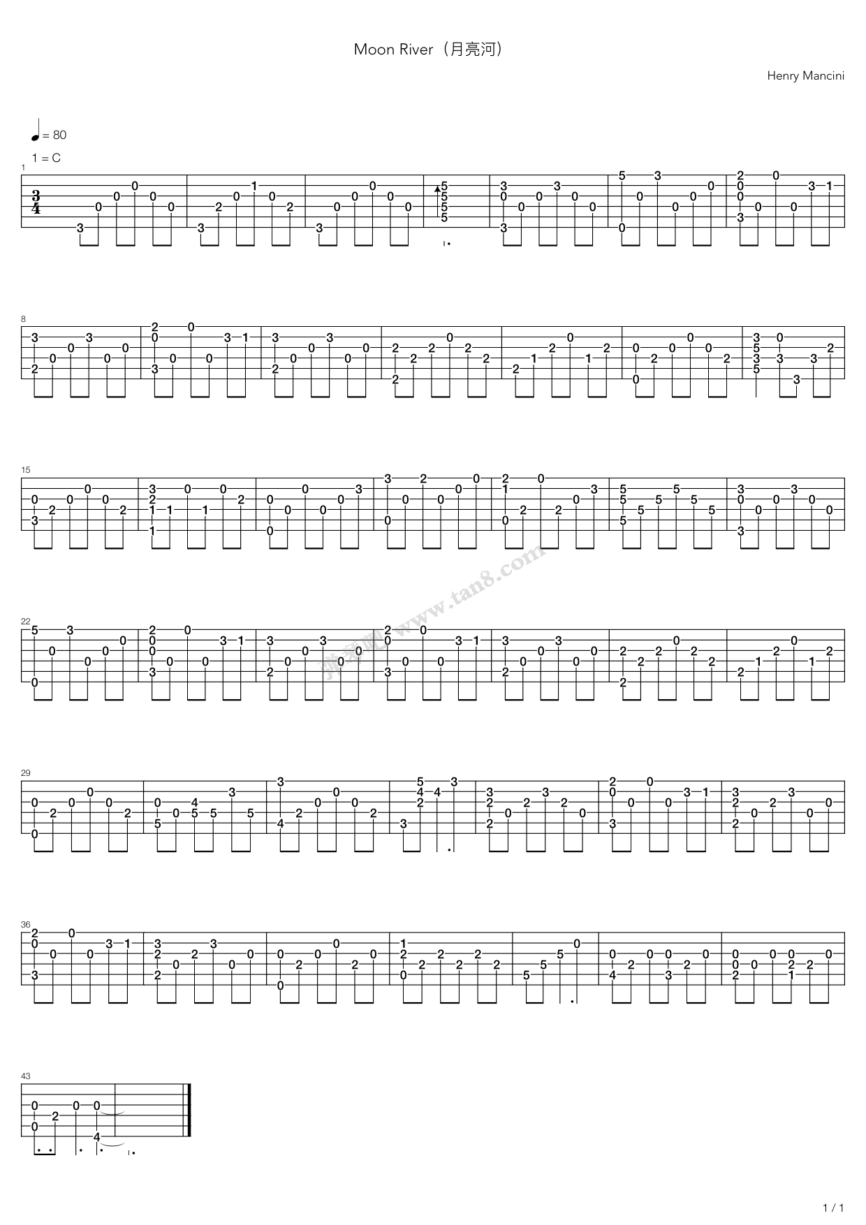 《Moon River（Guitar Prodigy，Henry Mancini)》吉他谱-C大调音乐网
