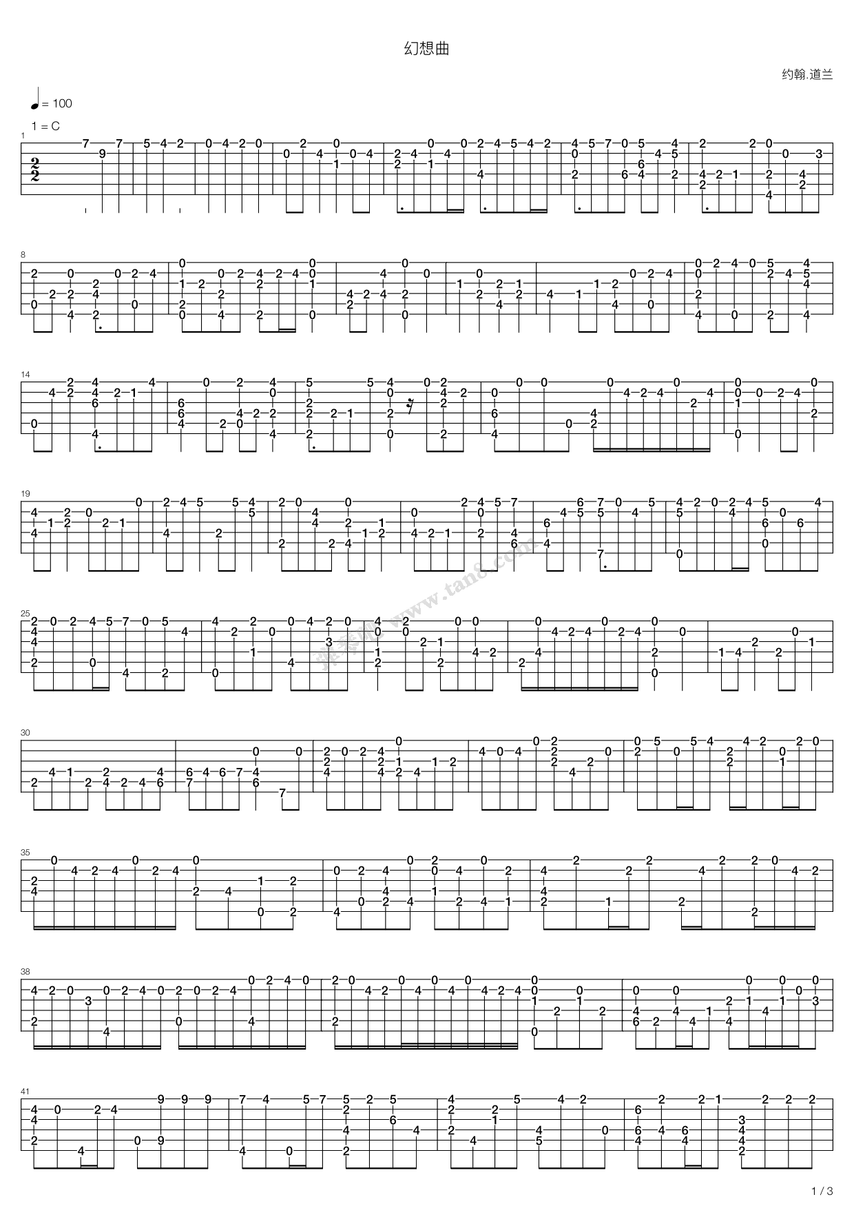 《Fantasia（幻想曲）》吉他谱-C大调音乐网