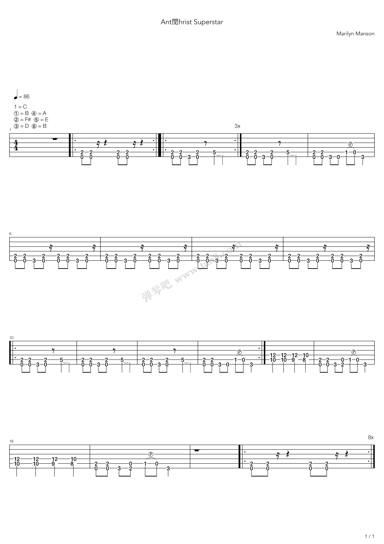 《Antichrist Superstar》吉他谱-C大调音乐网