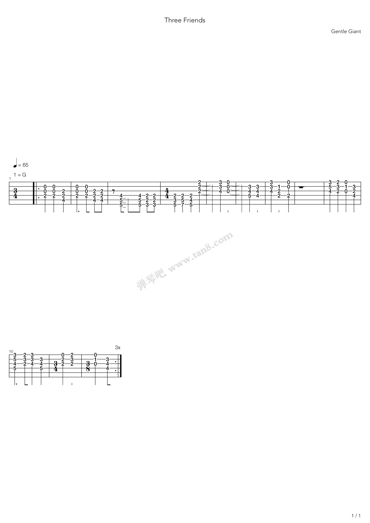 《Three Friends》吉他谱-C大调音乐网