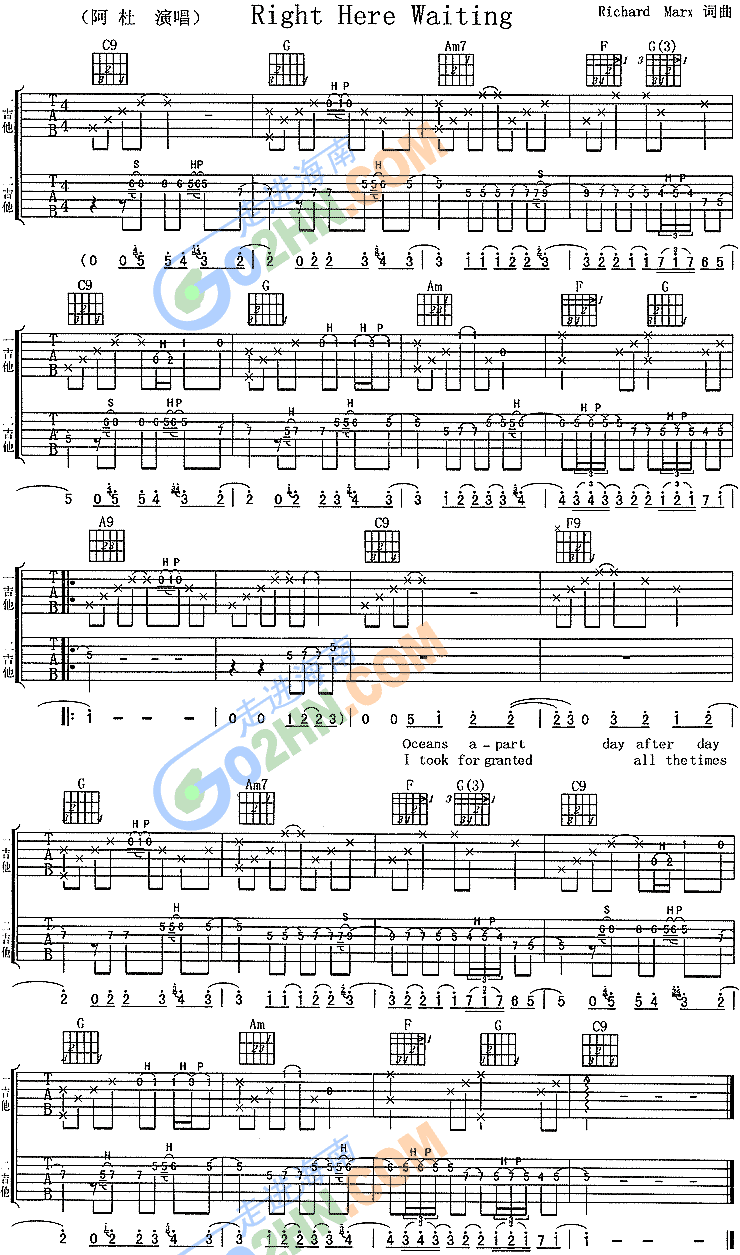 《Right Here Waiting》吉他谱-C大调音乐网