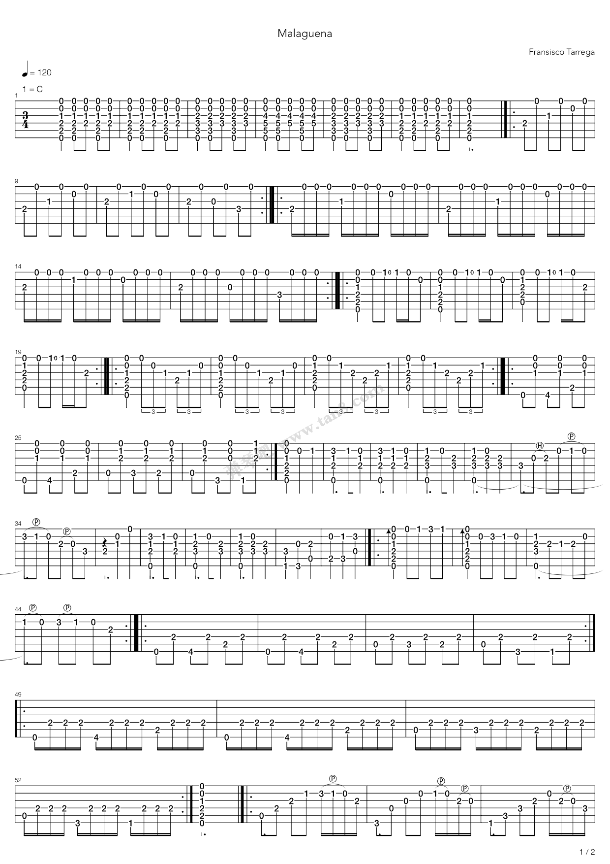 《Malaguena》吉他谱-C大调音乐网