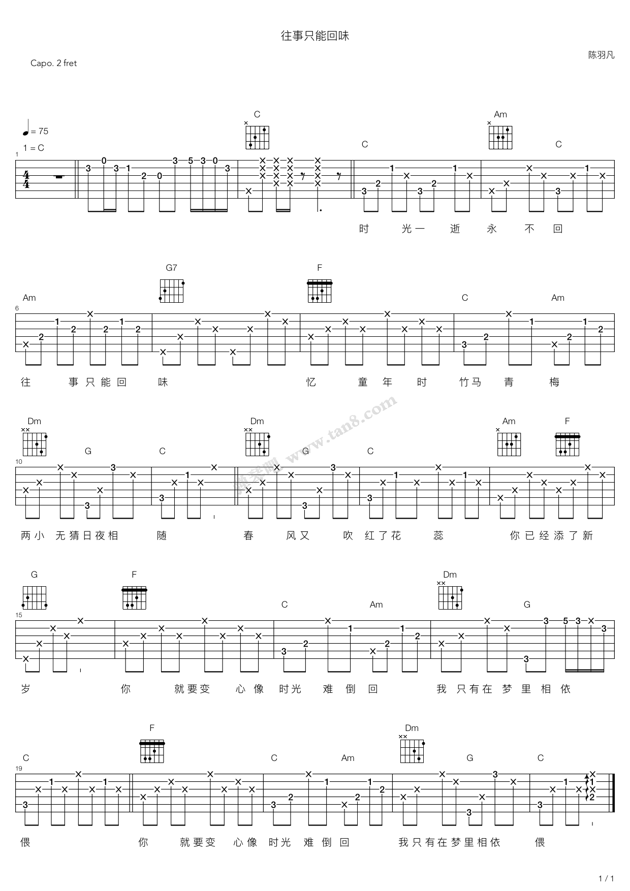 《陈羽凡往事只能回味吉他谱六线谱2》吉他谱-C大调音乐网
