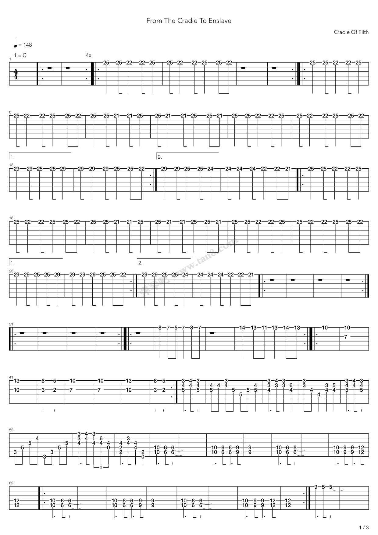 《From The Cradle To Enslave》吉他谱-C大调音乐网