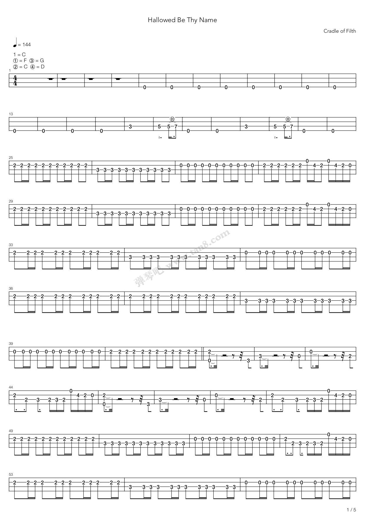 《Hallowed Be Thy Name》吉他谱-C大调音乐网