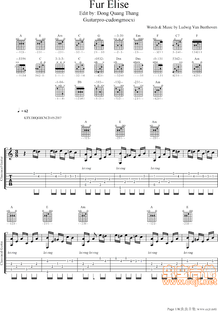 《致爱丽丝-最完美详尽版-献给爱丽丝》吉他谱-C大调音乐网