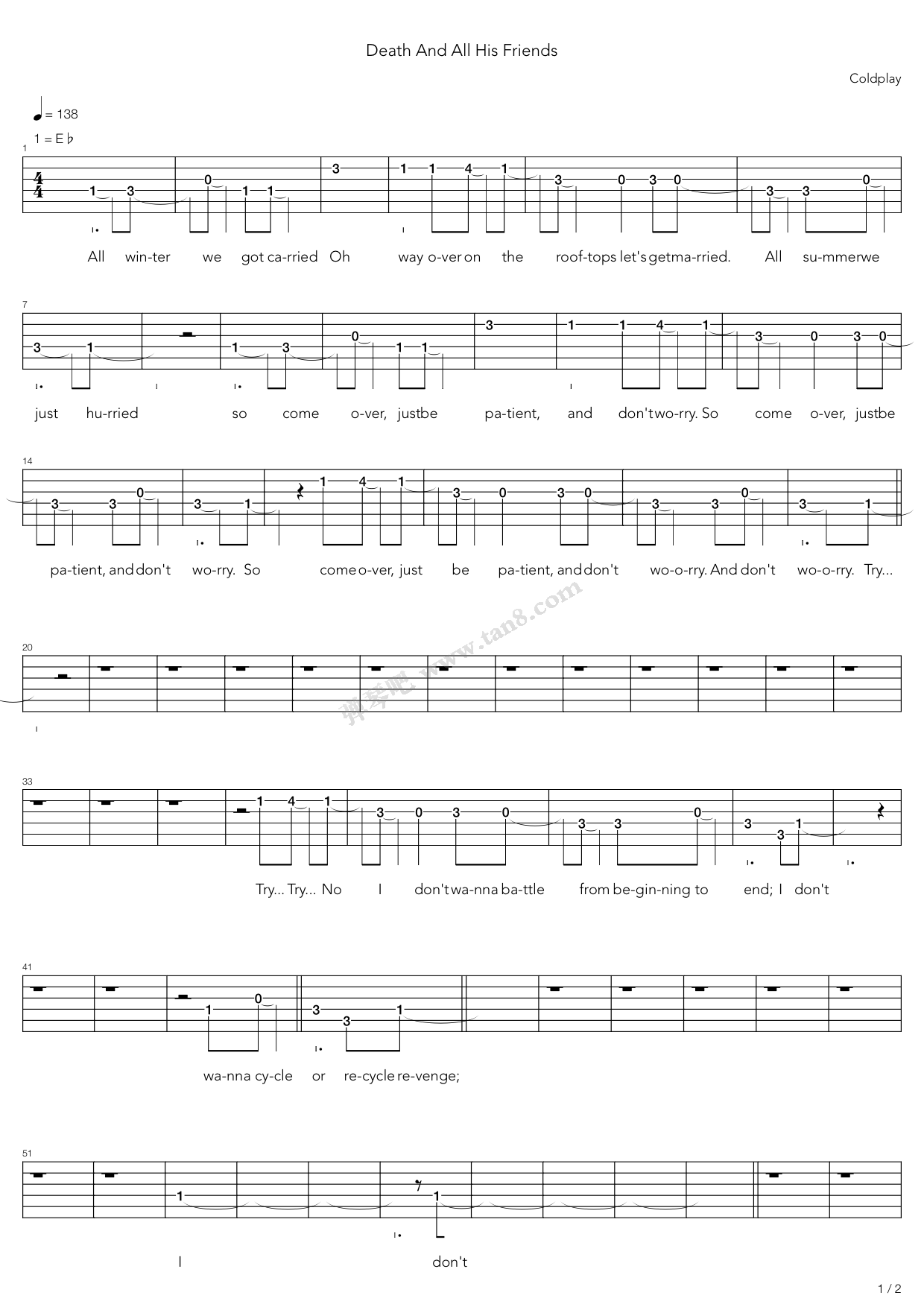 《Death And All His Friends》吉他谱-C大调音乐网