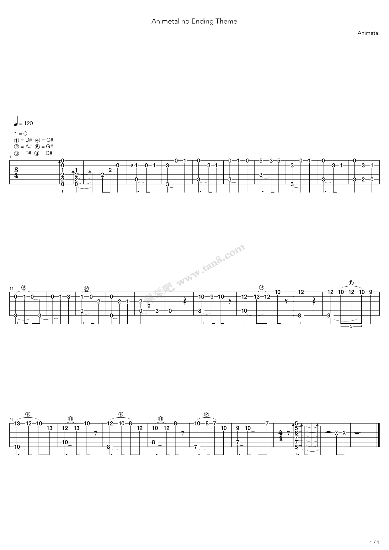《Animetal No Ending Theme》吉他谱-C大调音乐网