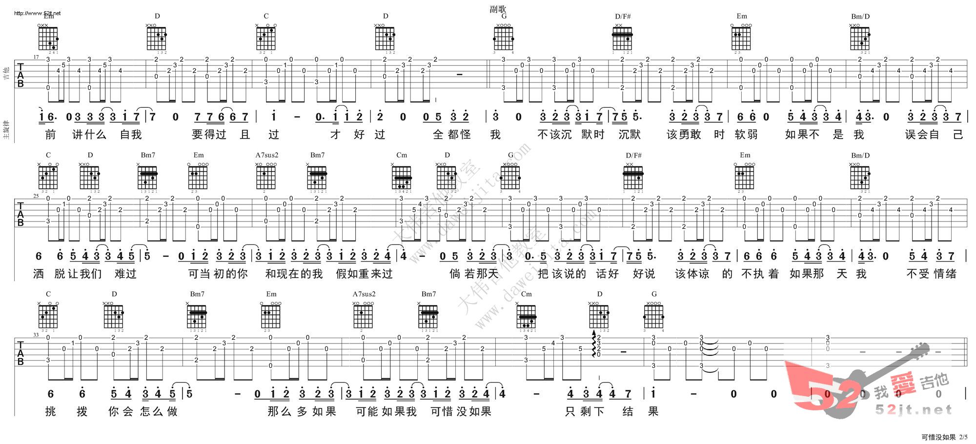《可惜没如果》吉他谱-C大调音乐网