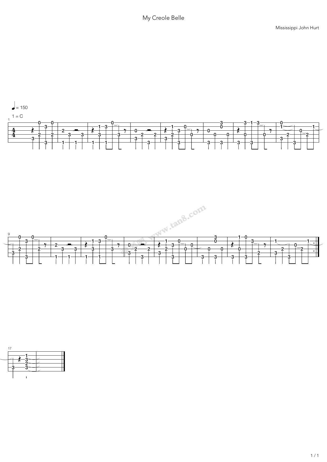《My Creole Belle》吉他谱-C大调音乐网