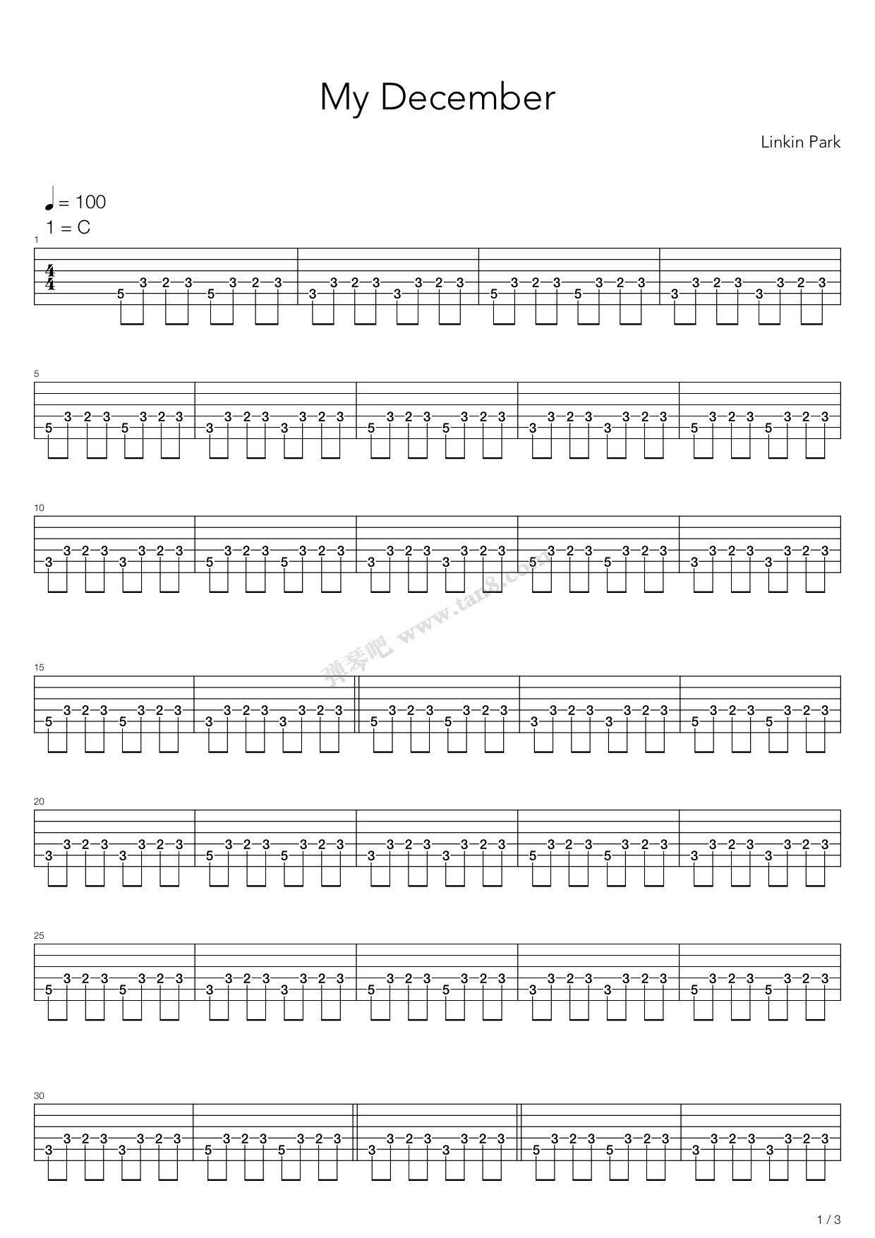 《My December》吉他谱-C大调音乐网