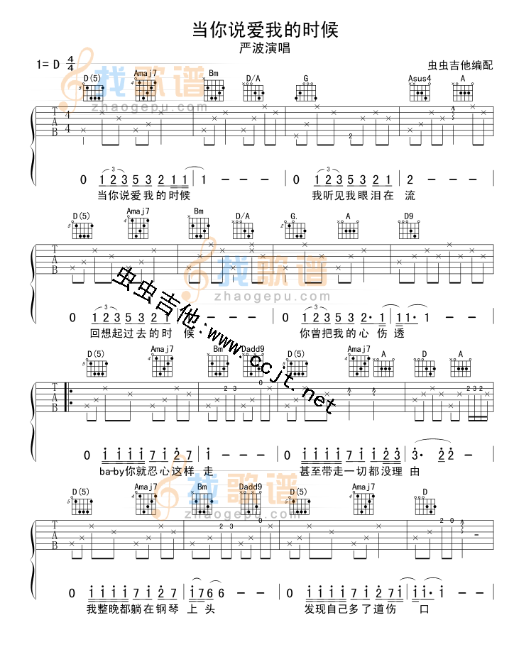 《当你说爱我的时候》吉他谱-C大调音乐网