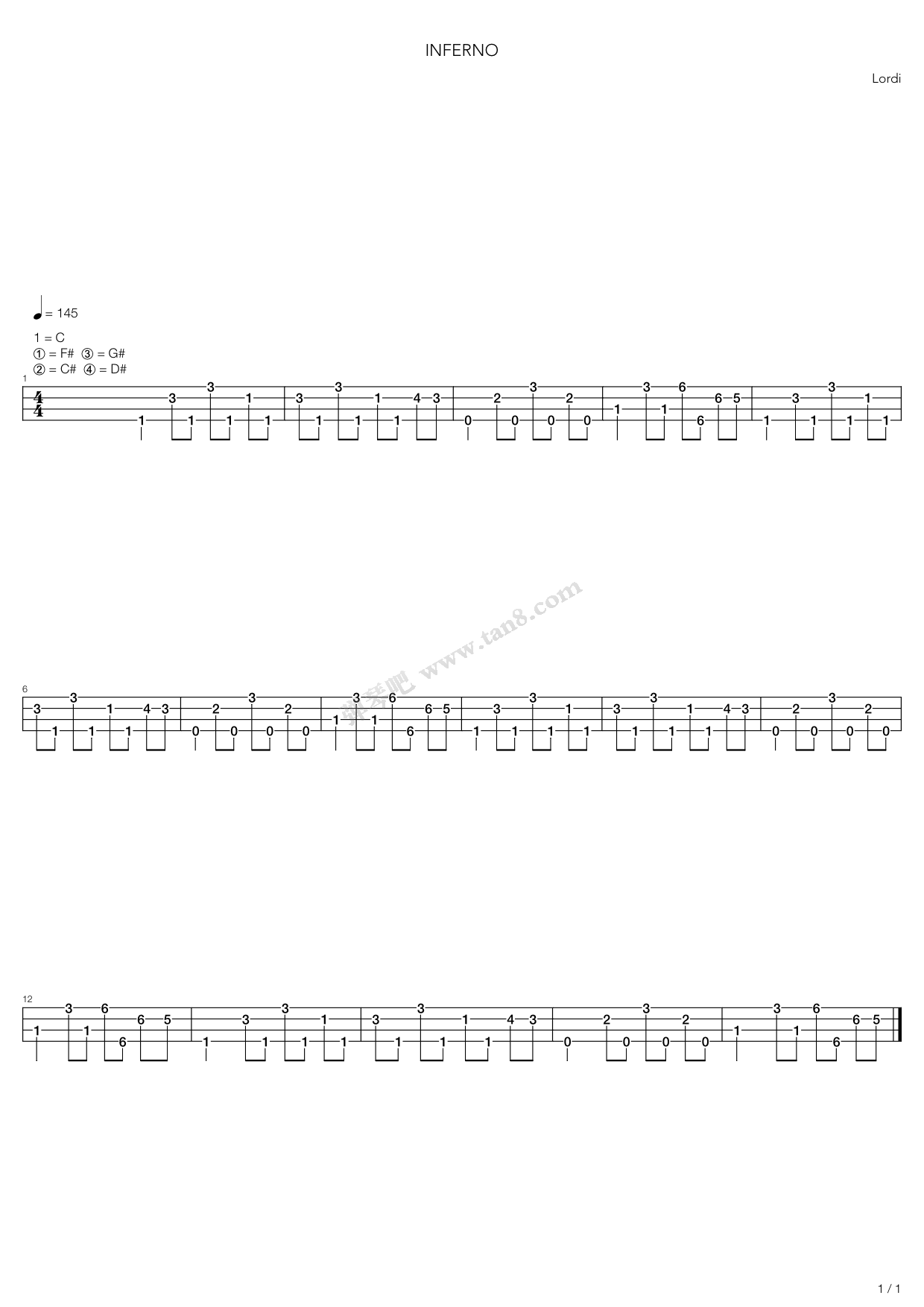 《Inferno》吉他谱-C大调音乐网