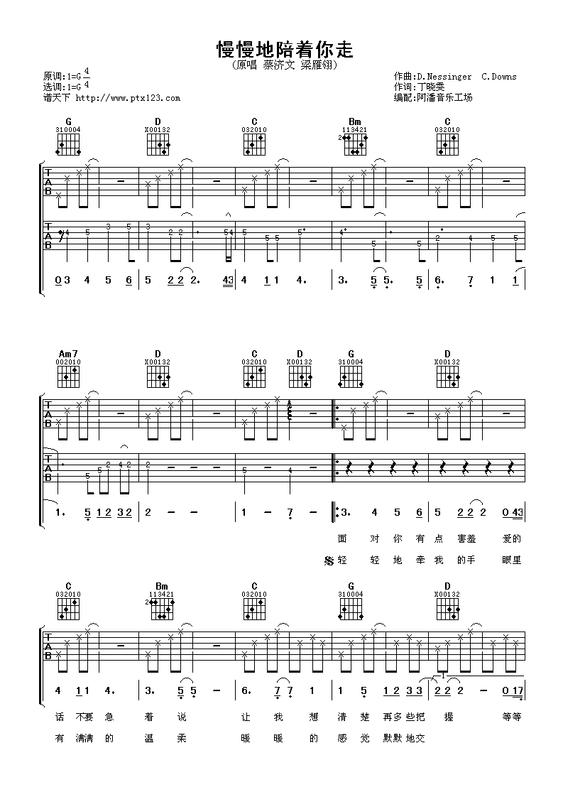 蔡济文&梁雁翎 慢慢地陪着你走吉他谱-C大调音乐网