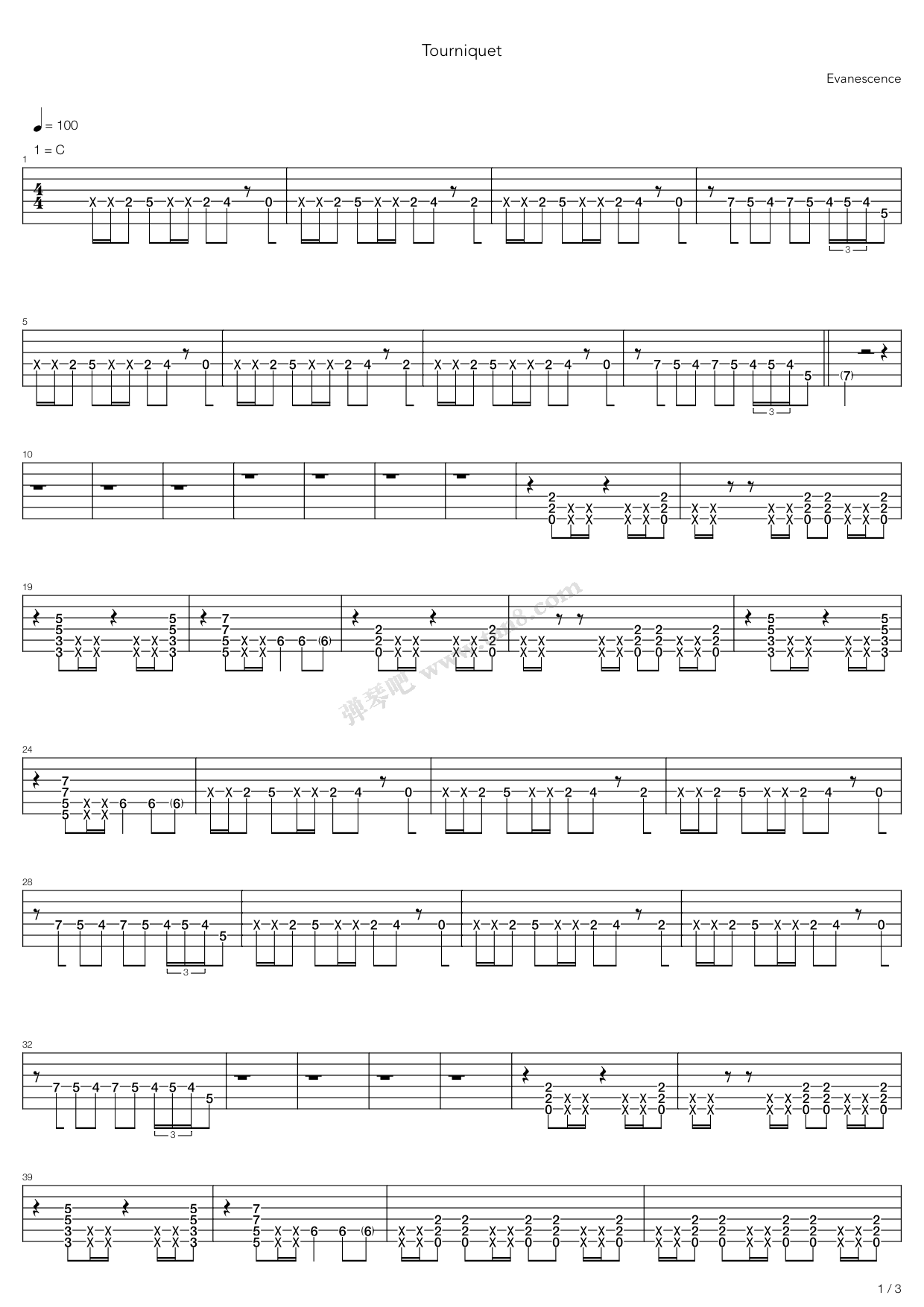 《Tourniquet》吉他谱-C大调音乐网