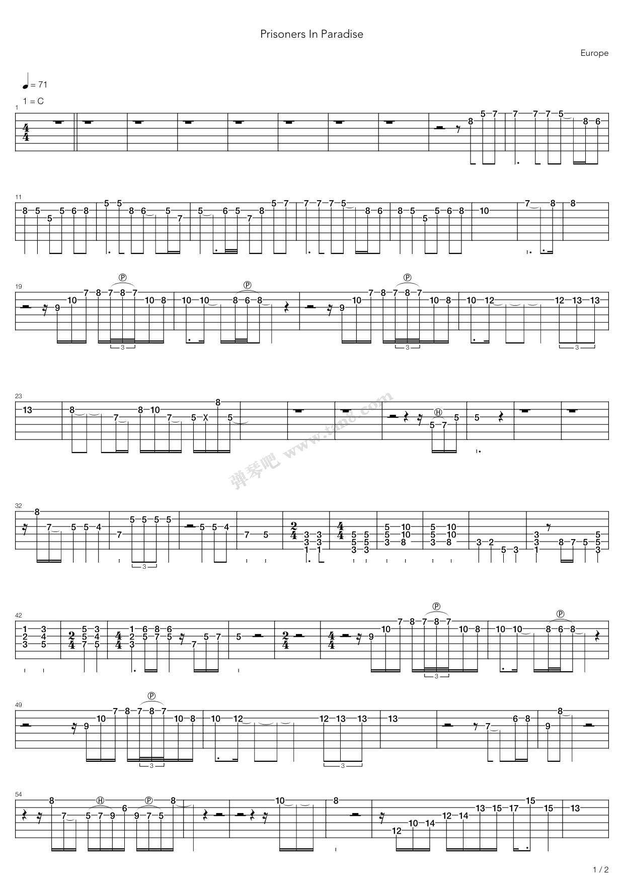 《Prisoners In Paradise》吉他谱-C大调音乐网