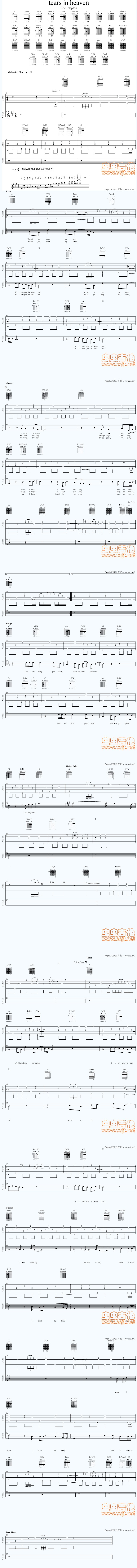 《泪洒天堂-tears in heaven（经典再演绎）》吉他谱-C大调音乐网