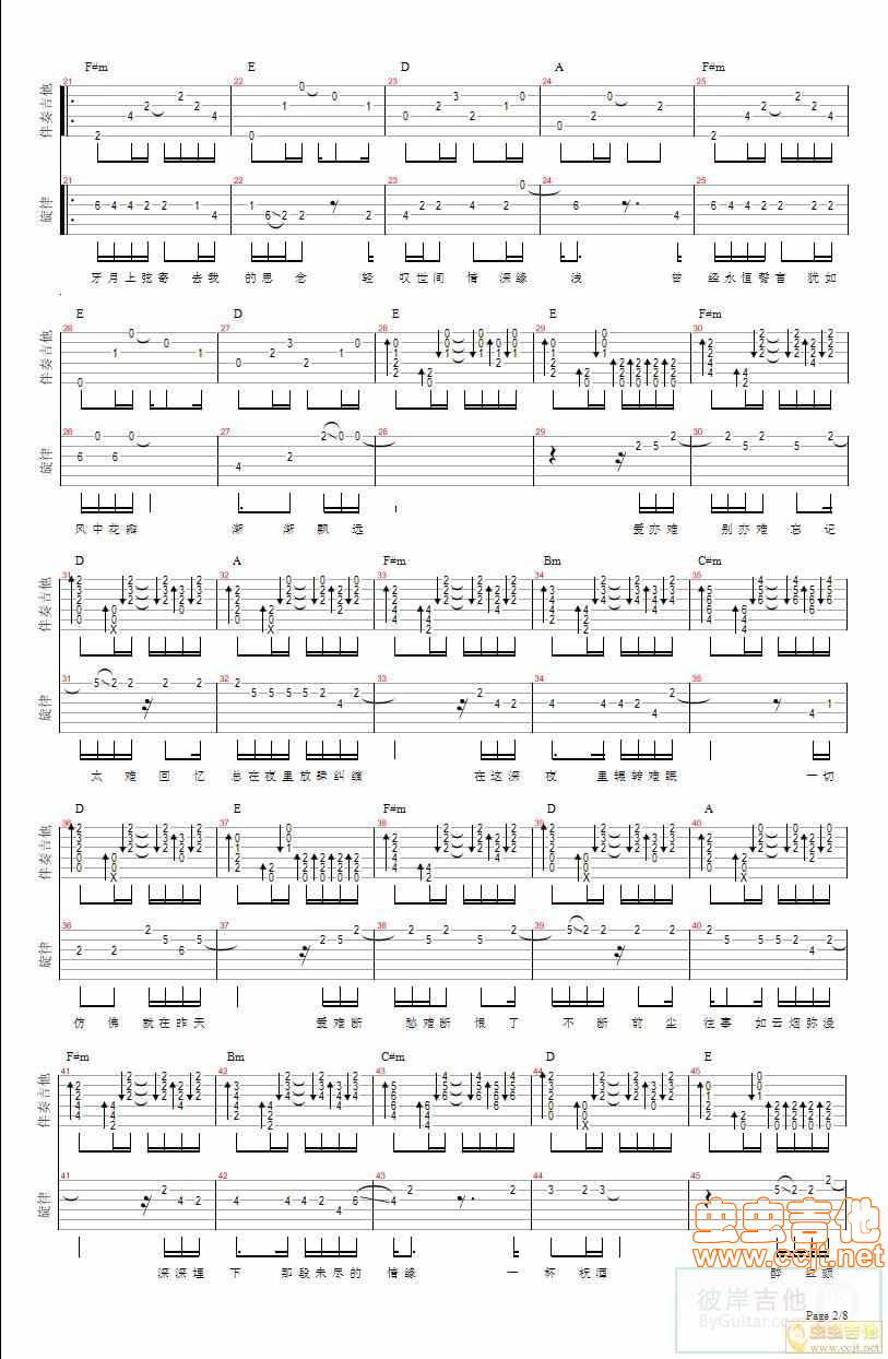 《《醉红颜》双》吉他谱-C大调音乐网