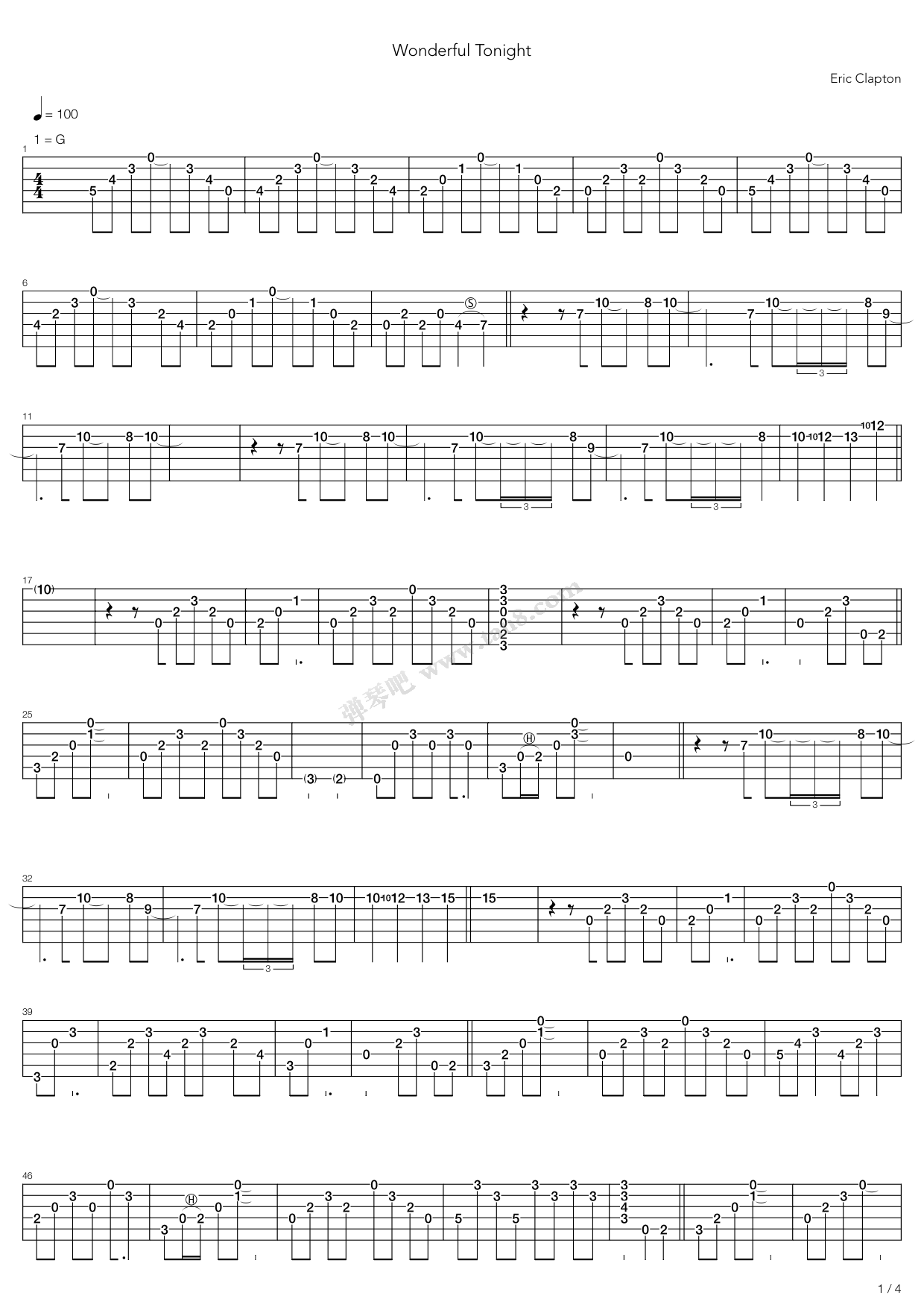 《Wonderful Tonight》吉他谱-C大调音乐网