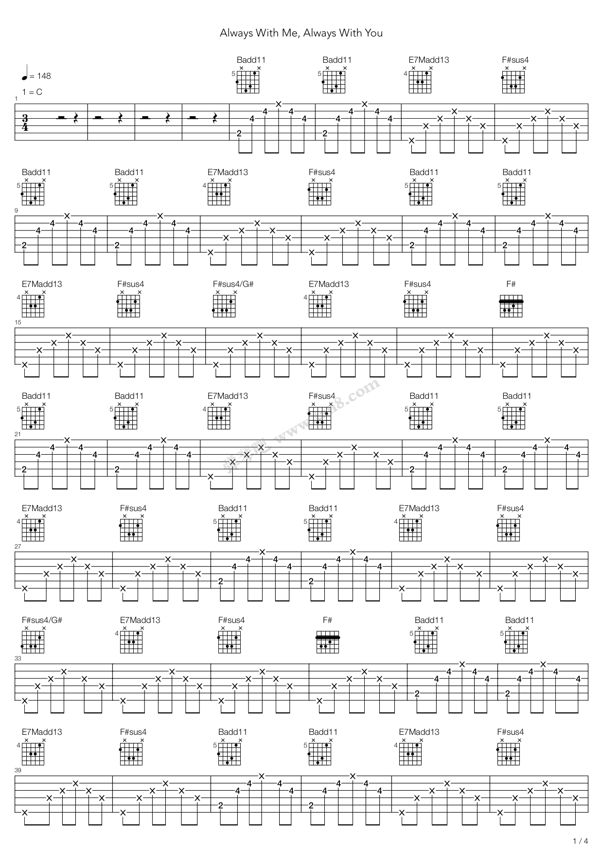 《Always With Me Always With You》吉他谱-C大调音乐网