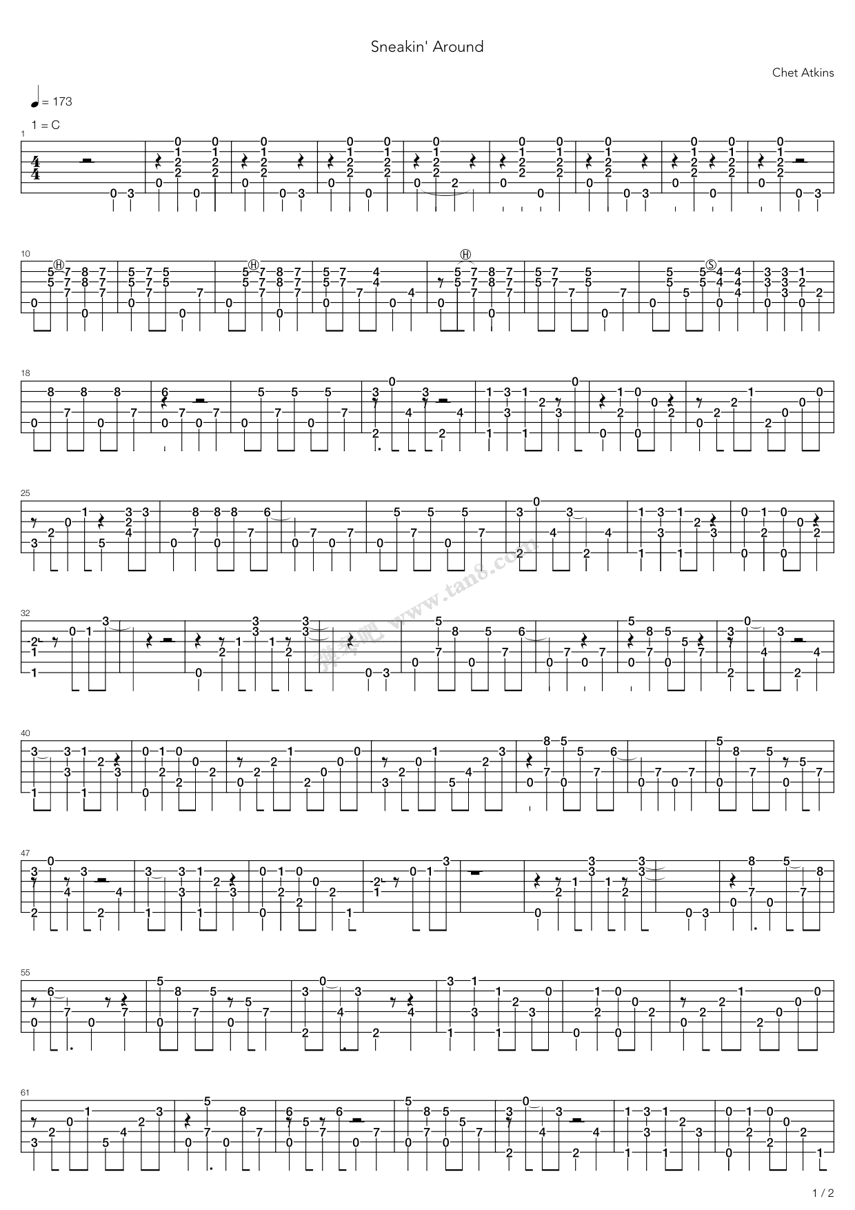 《Sneakin' Around》吉他谱-C大调音乐网