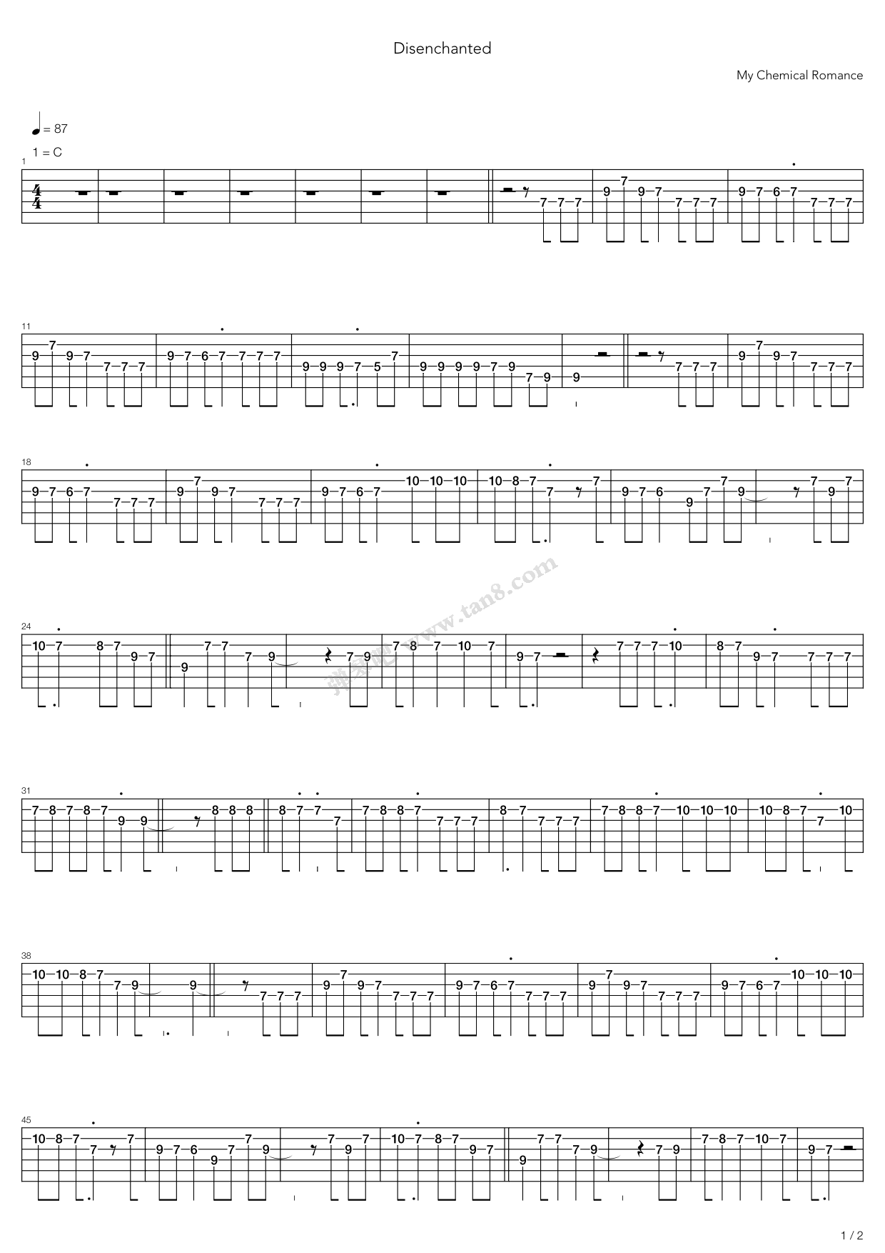 《Disenchanted》吉他谱-C大调音乐网