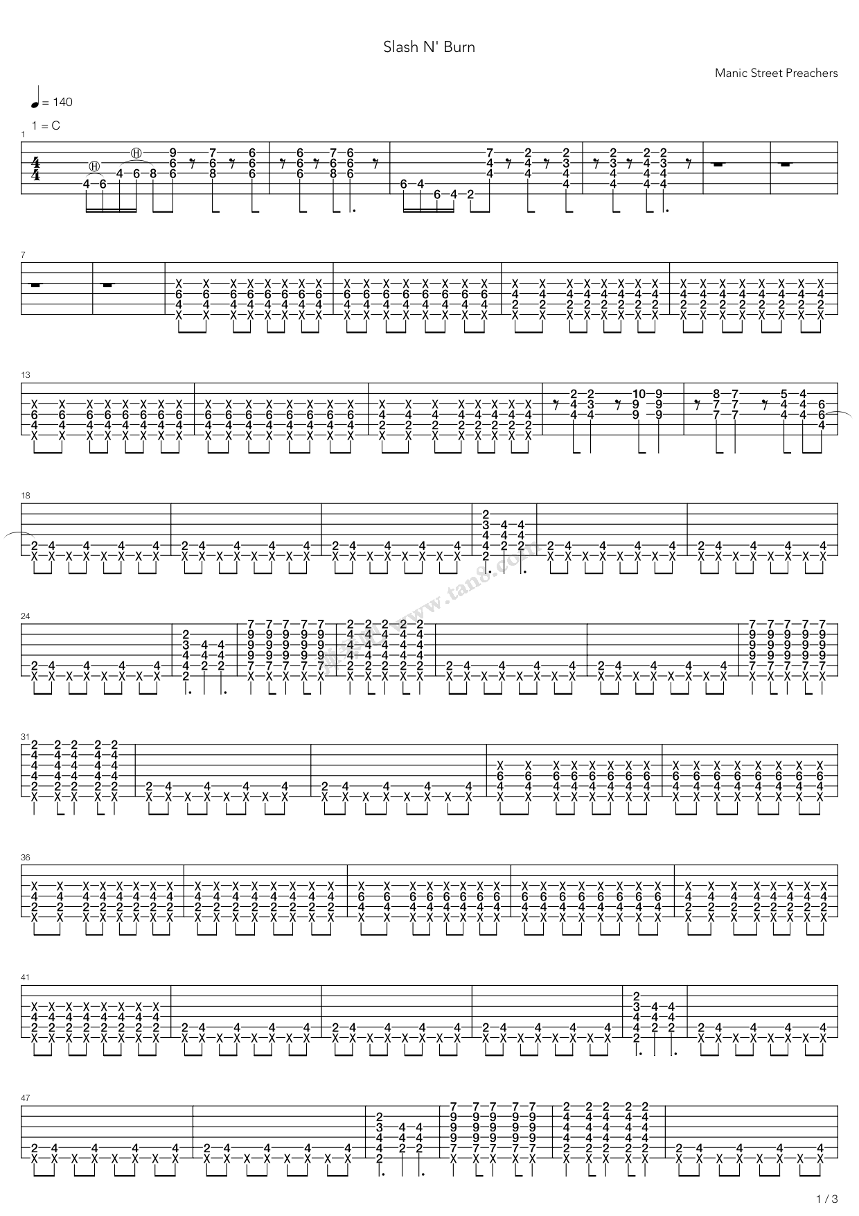 《Slash N Burn》吉他谱-C大调音乐网