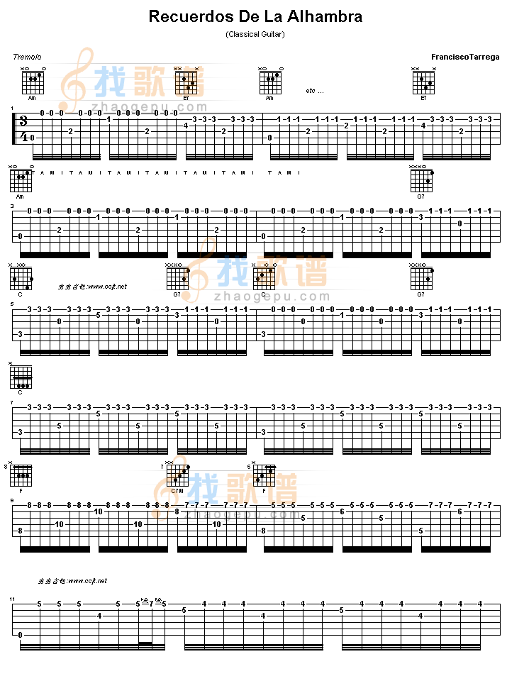 《阿尔汉布拉宫的回忆吉他谱( GTP)》吉他谱-C大调音乐网