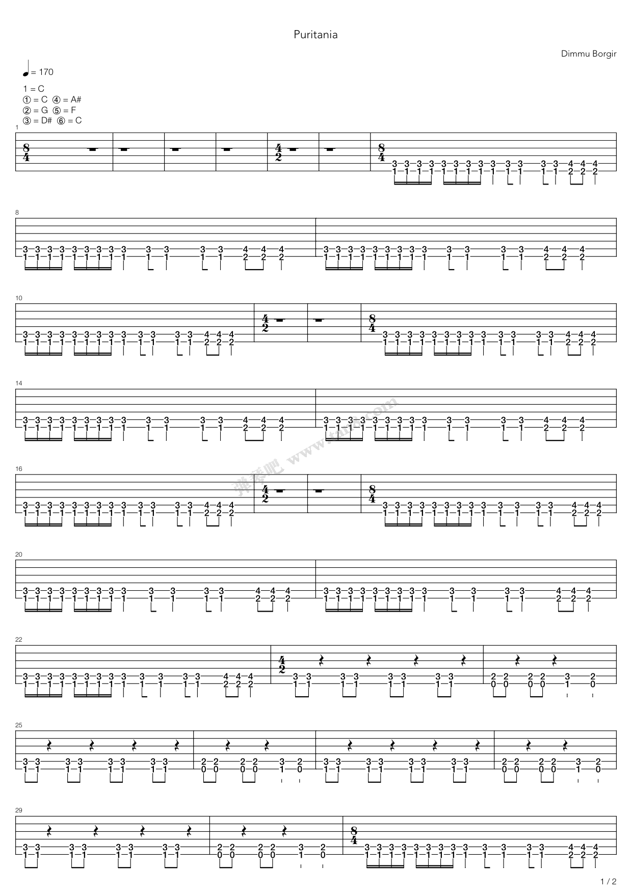 《Puritania》吉他谱-C大调音乐网