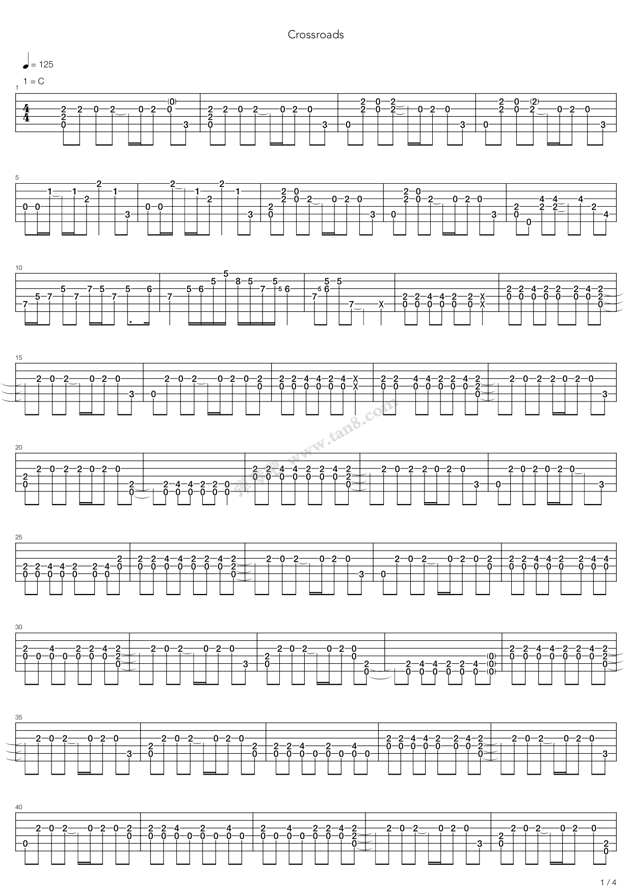 《Clapton Eric, Crossroads》吉他谱-C大调音乐网