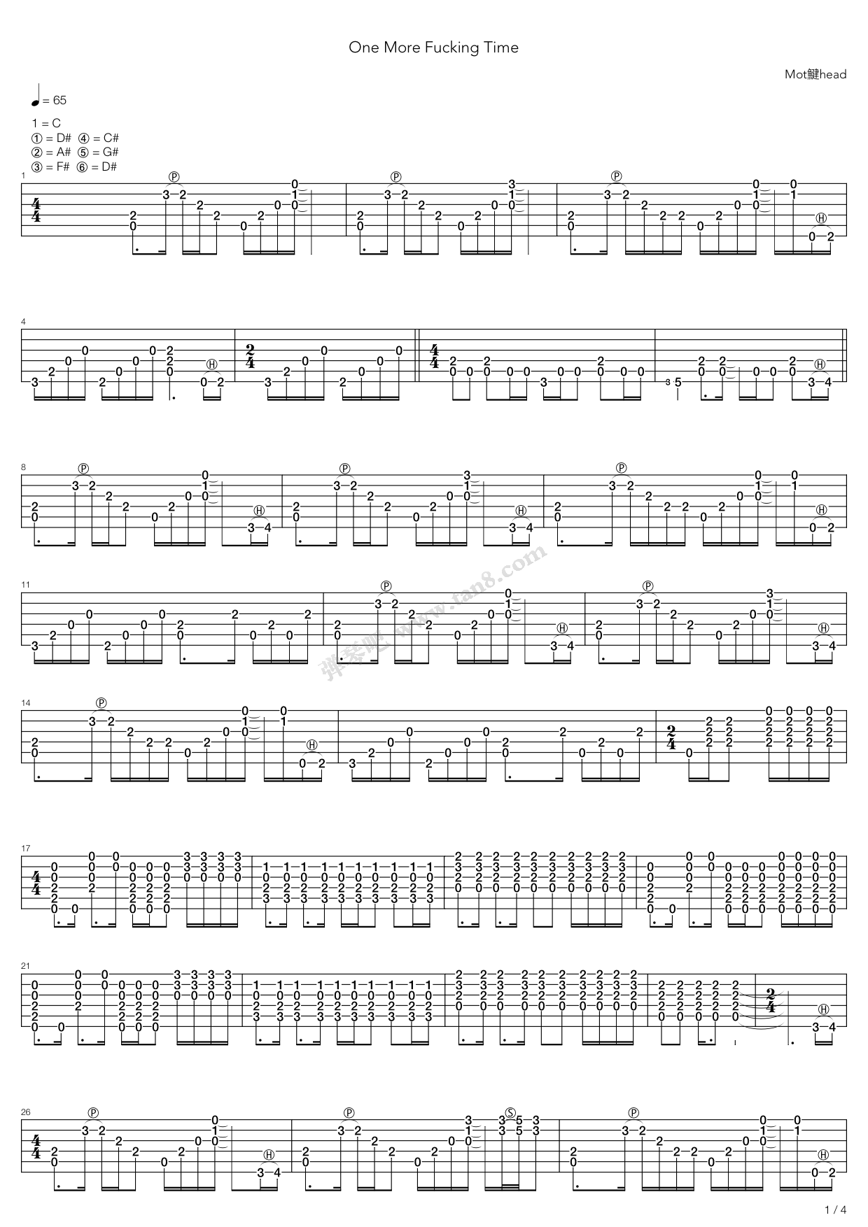 《One More Fucking Time》吉他谱-C大调音乐网