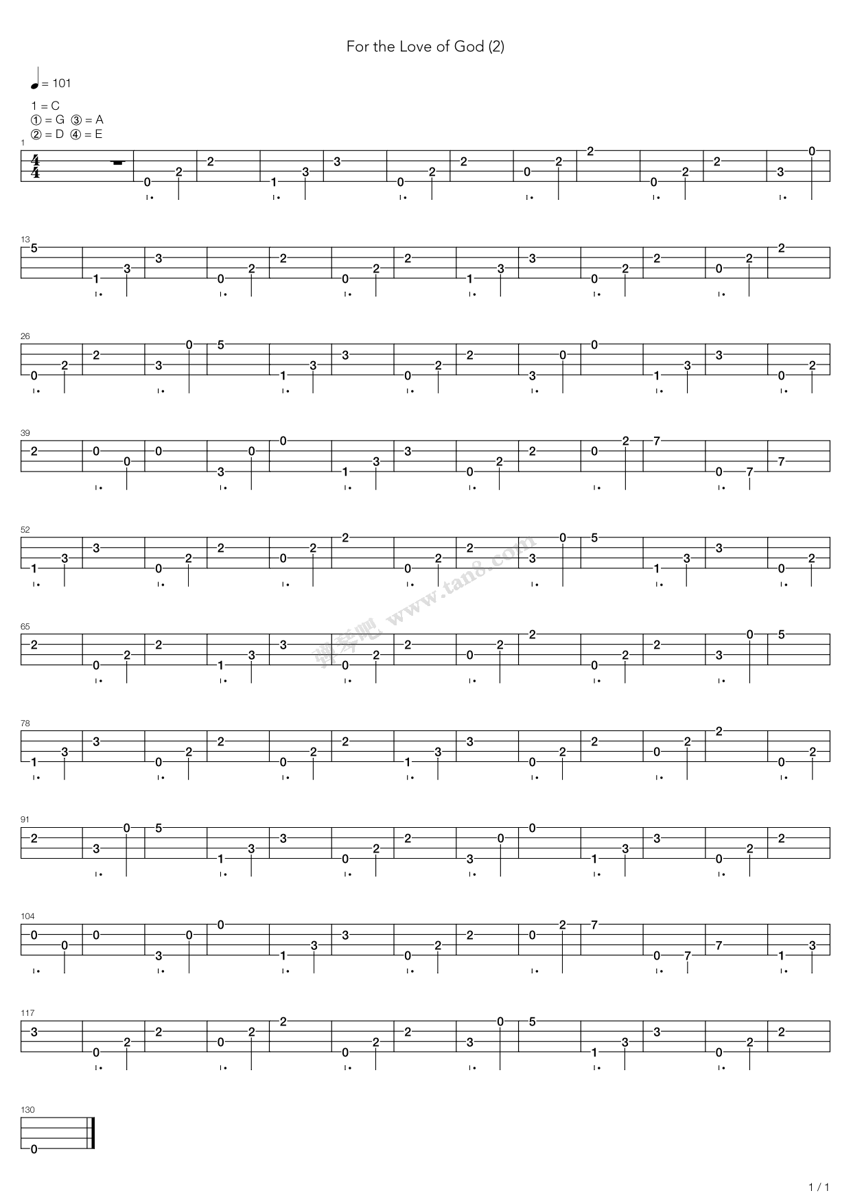 《For The Love Of God》吉他谱-C大调音乐网