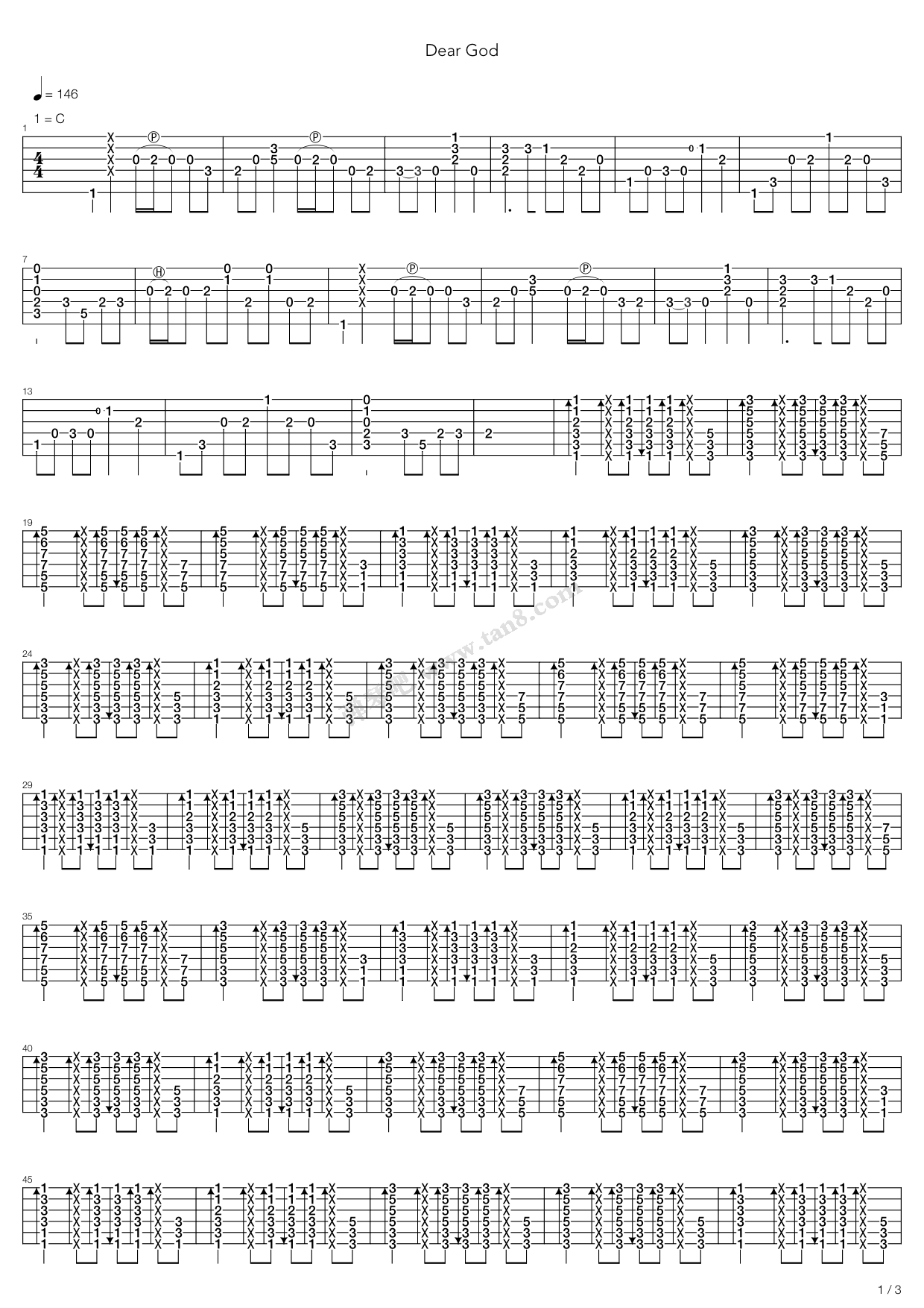 《Dear God》吉他谱-C大调音乐网