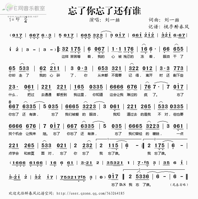 《忘了你忘了还有谁——刘一喆（简谱）》吉他谱-C大调音乐网