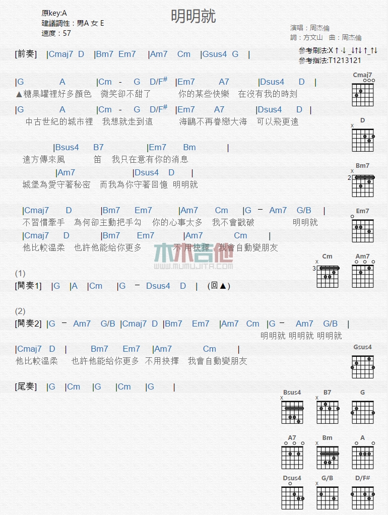 《明明就》吉他谱-C大调音乐网