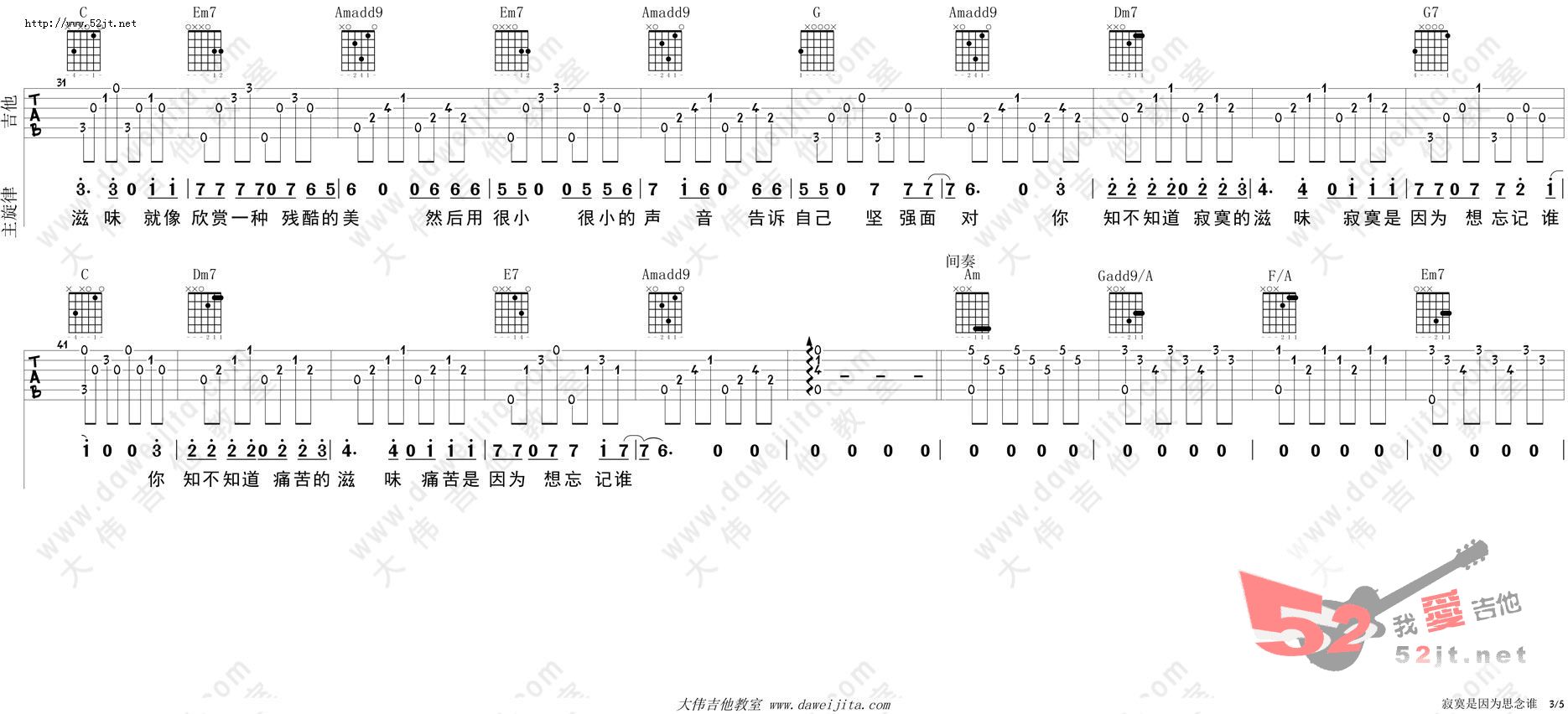 《寂寞是因为思念谁 张磊演唱吉他谱视频》吉他谱-C大调音乐网