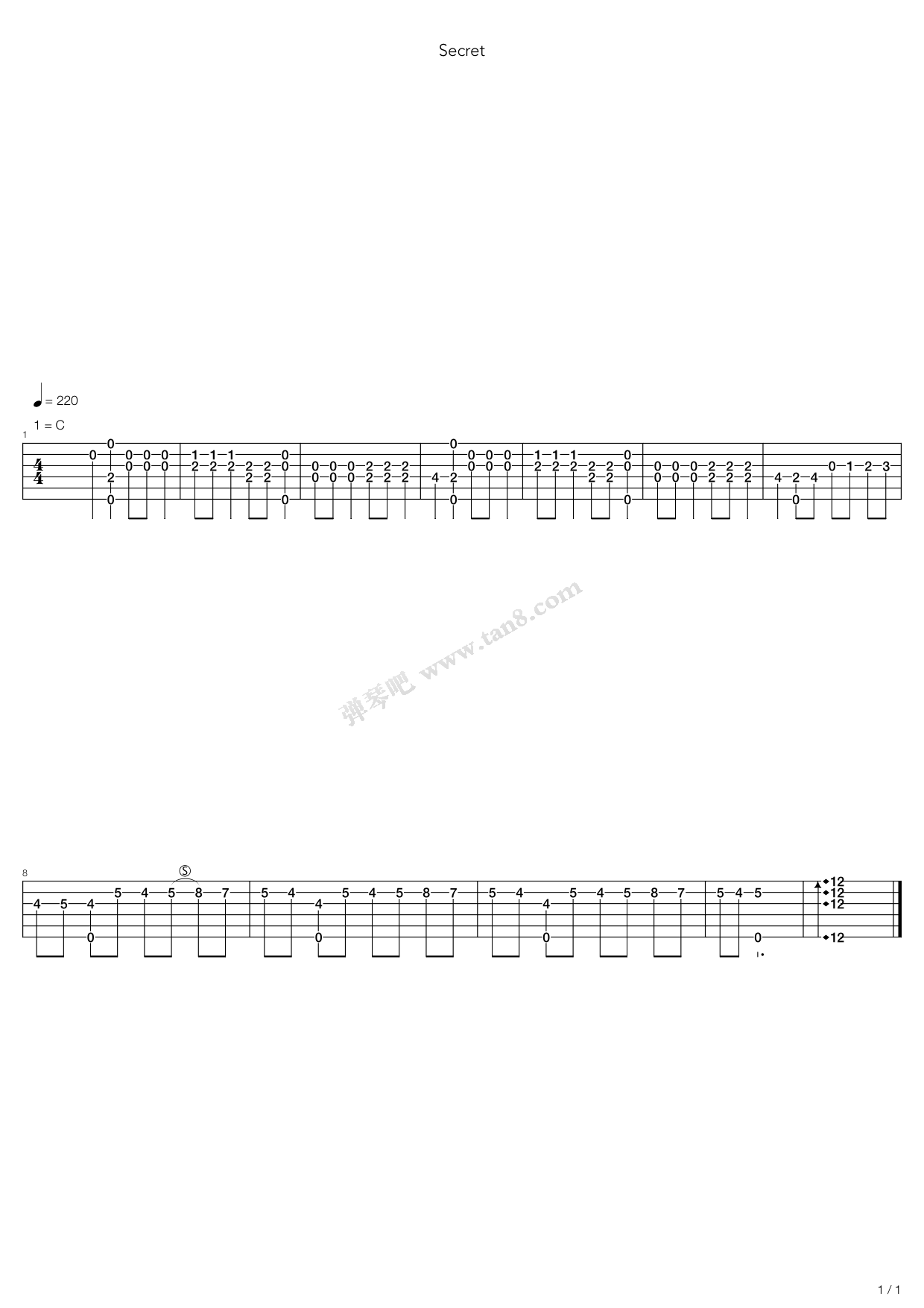 《不能说的秘密 - Secret》吉他谱-C大调音乐网