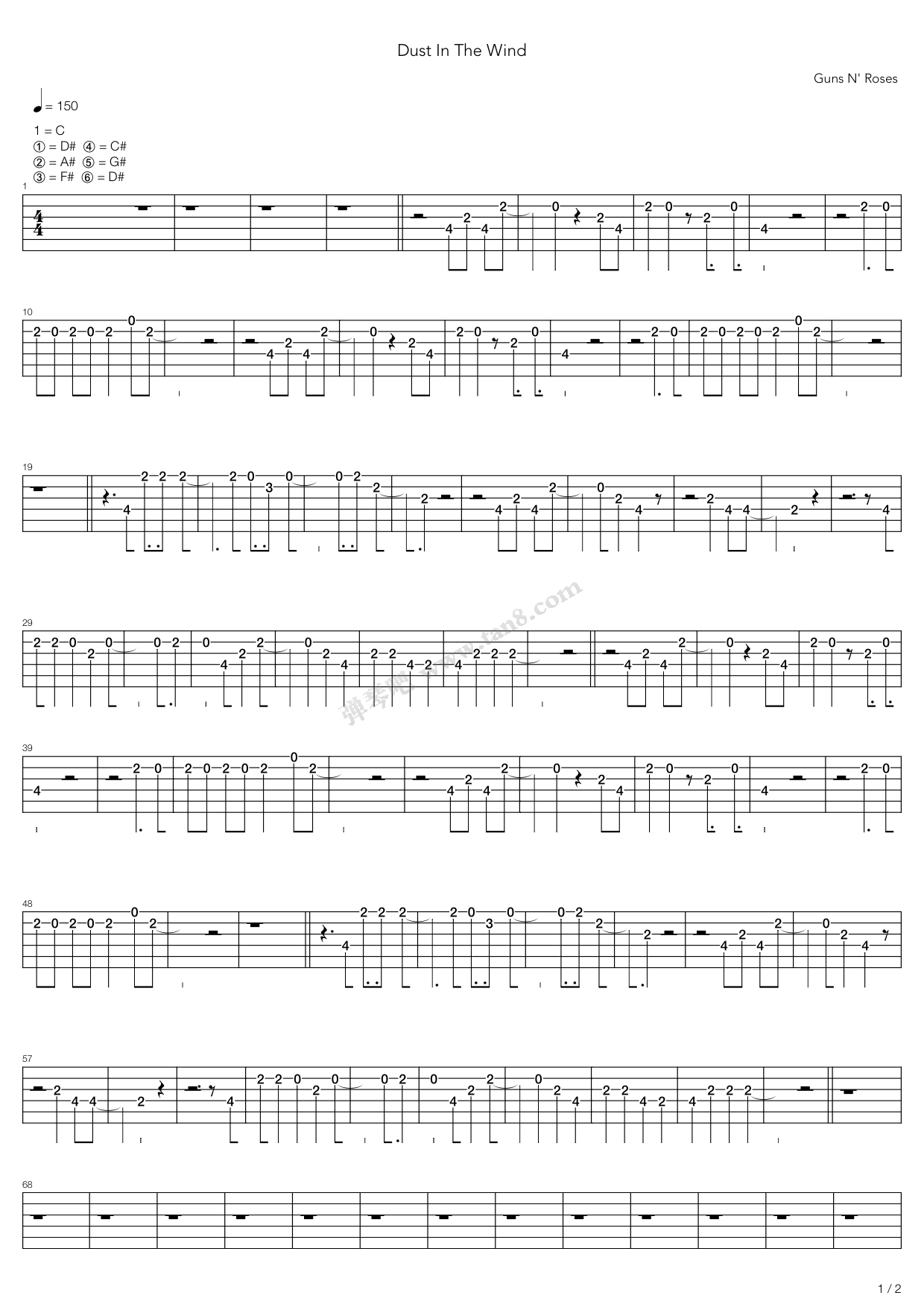 《Dust In The Wind》吉他谱-C大调音乐网
