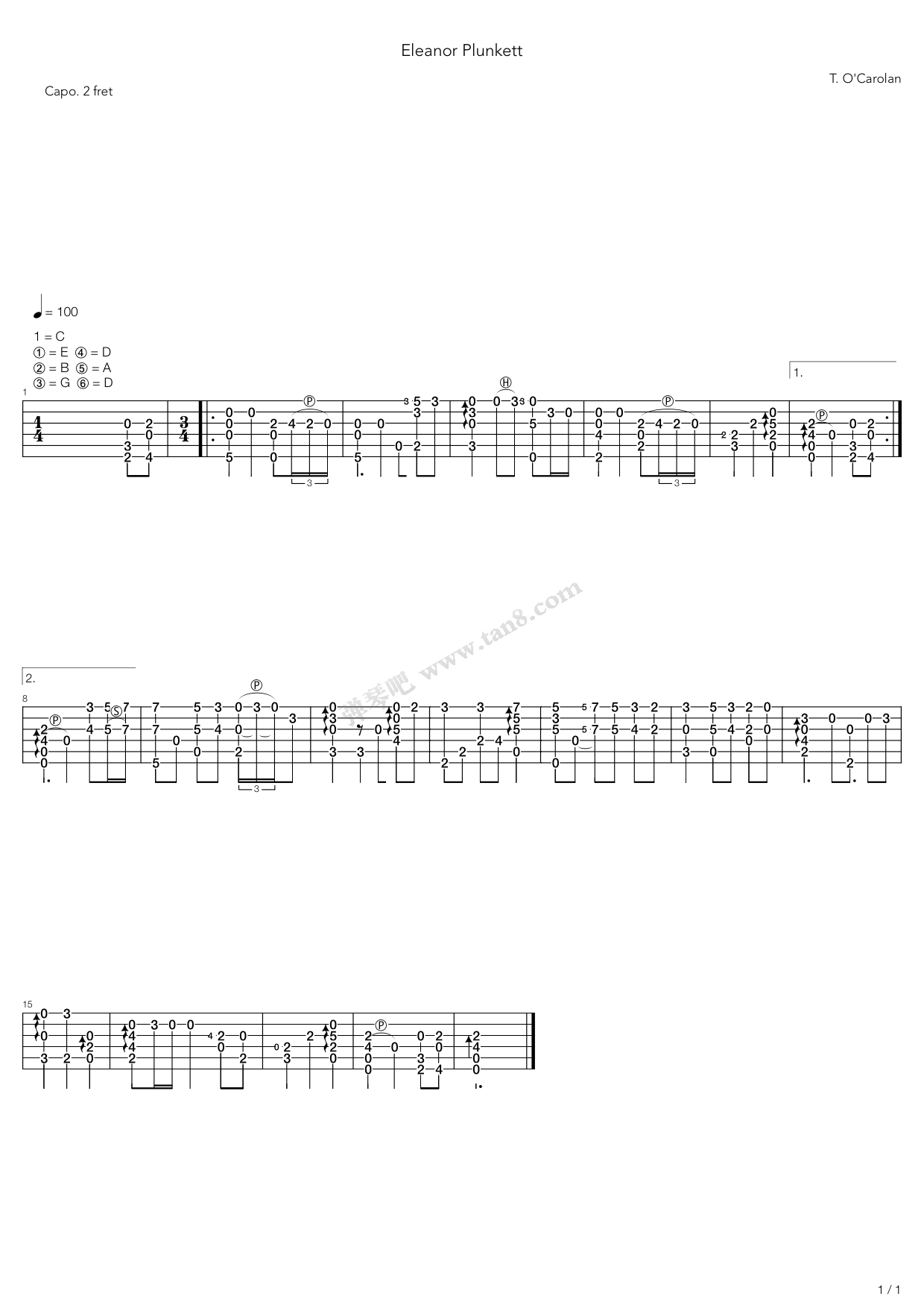 《Eleanor Plunkett》吉他谱-C大调音乐网