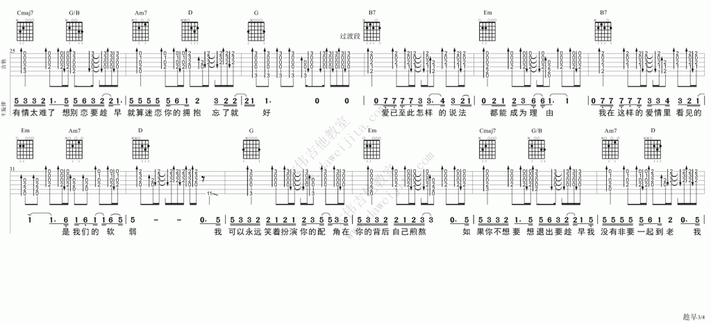 《张宇《趁早》教学附谱》吉他谱-C大调音乐网