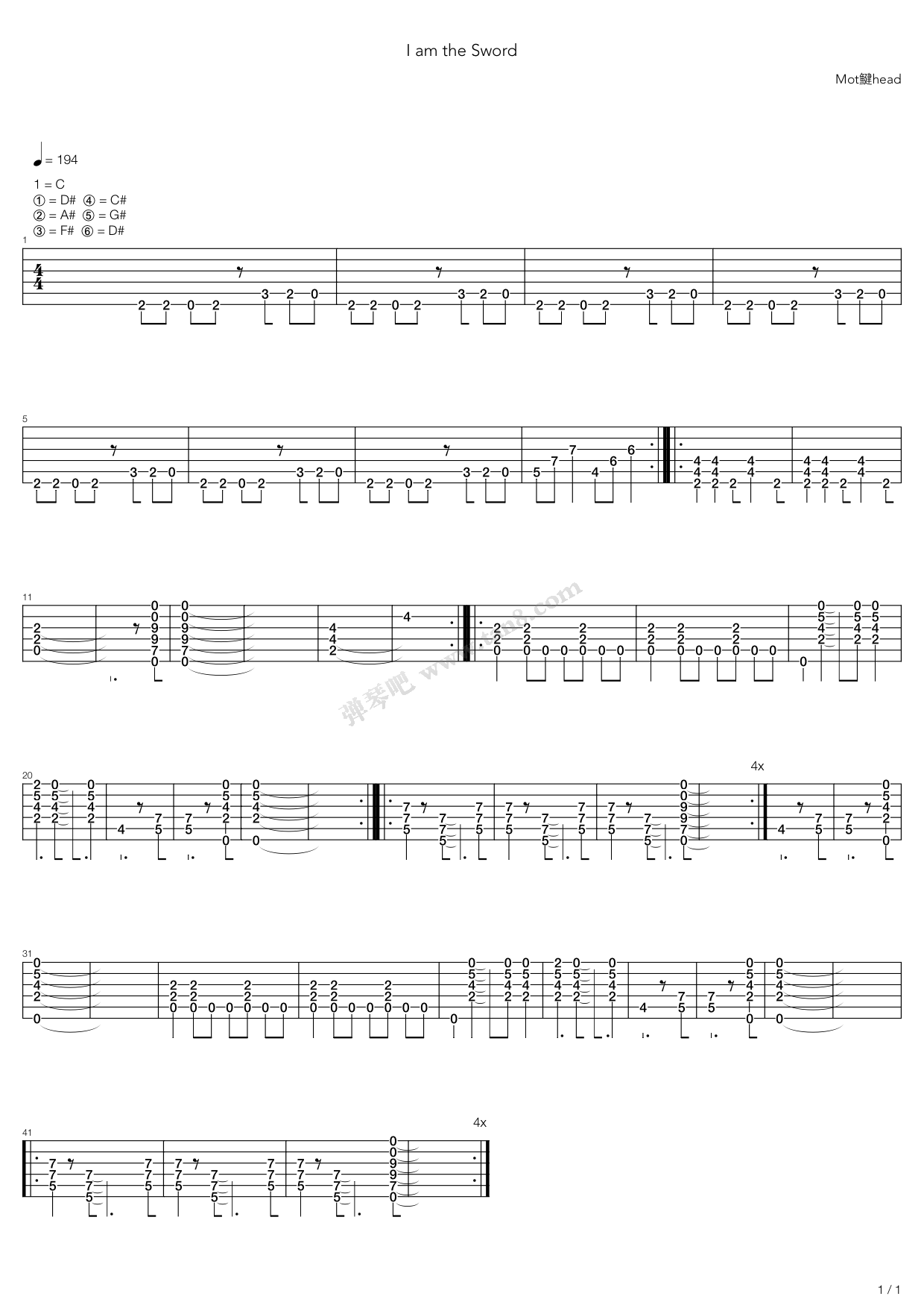 《I Am The Sword》吉他谱-C大调音乐网