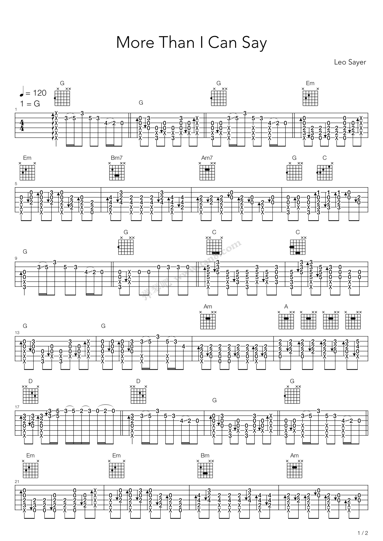 《More Than I Can Say》吉他谱-C大调音乐网