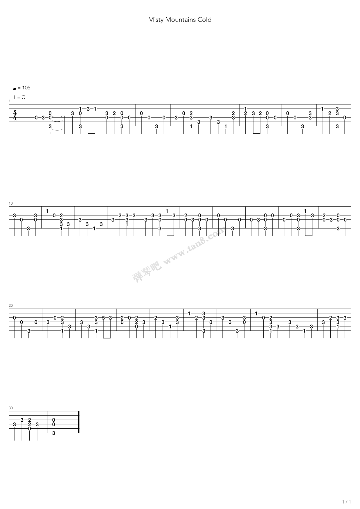 《Misty Mountains Cold》吉他谱-C大调音乐网