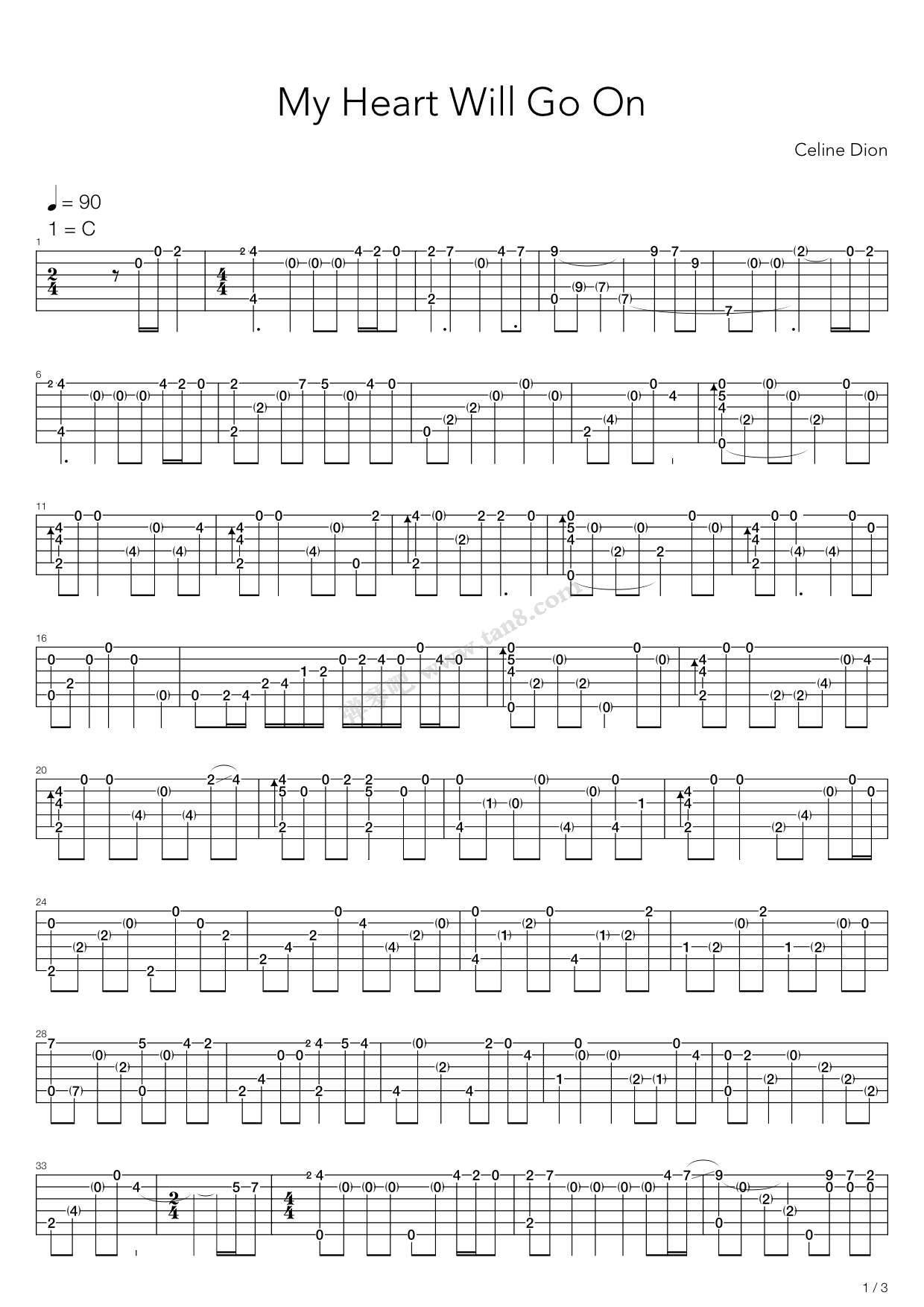 《My Heart Will Go On(我心永恒)》吉他谱-C大调音乐网