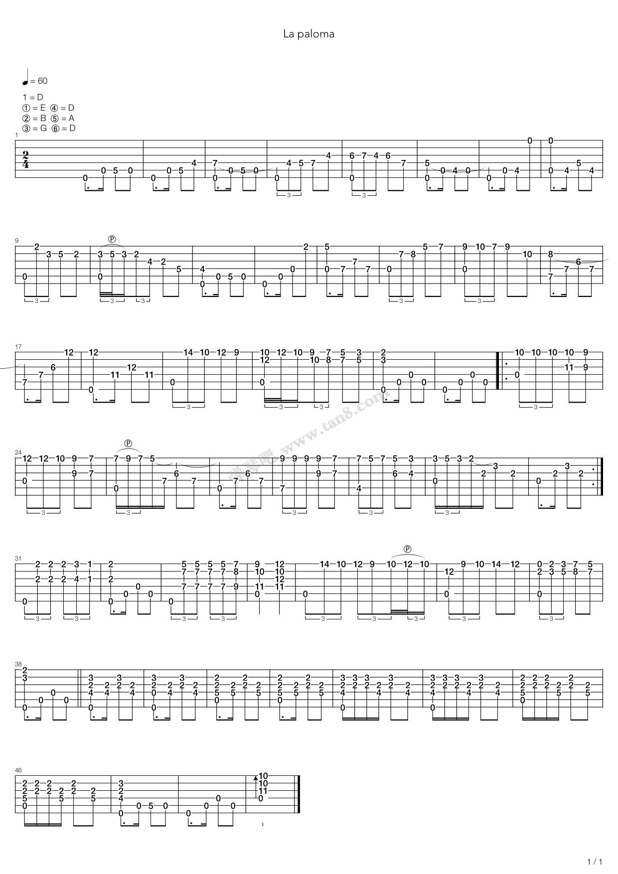 《La Paloma》吉他谱-C大调音乐网